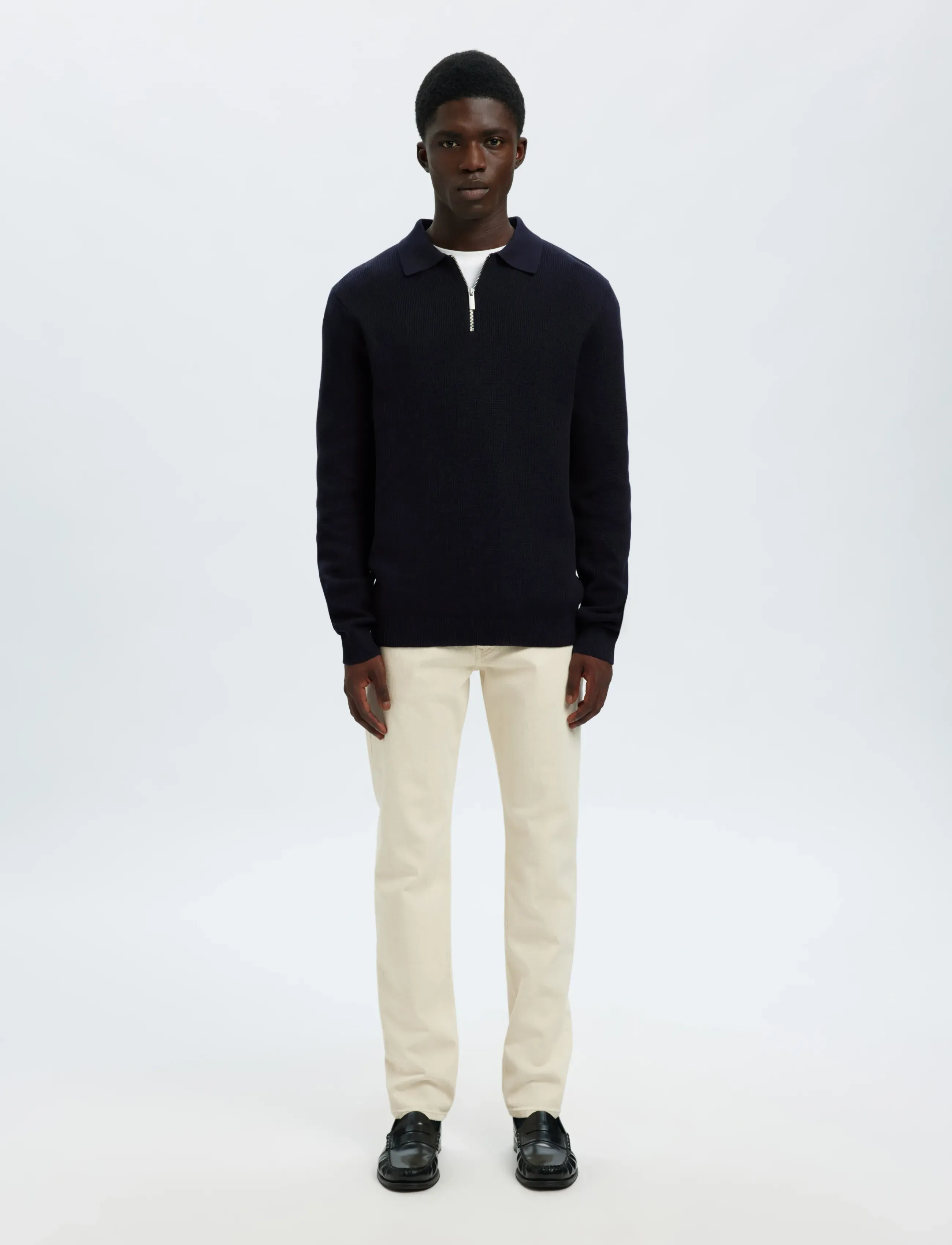 Slhdane Ls Knit Struc Half Zip Polo Noos 3