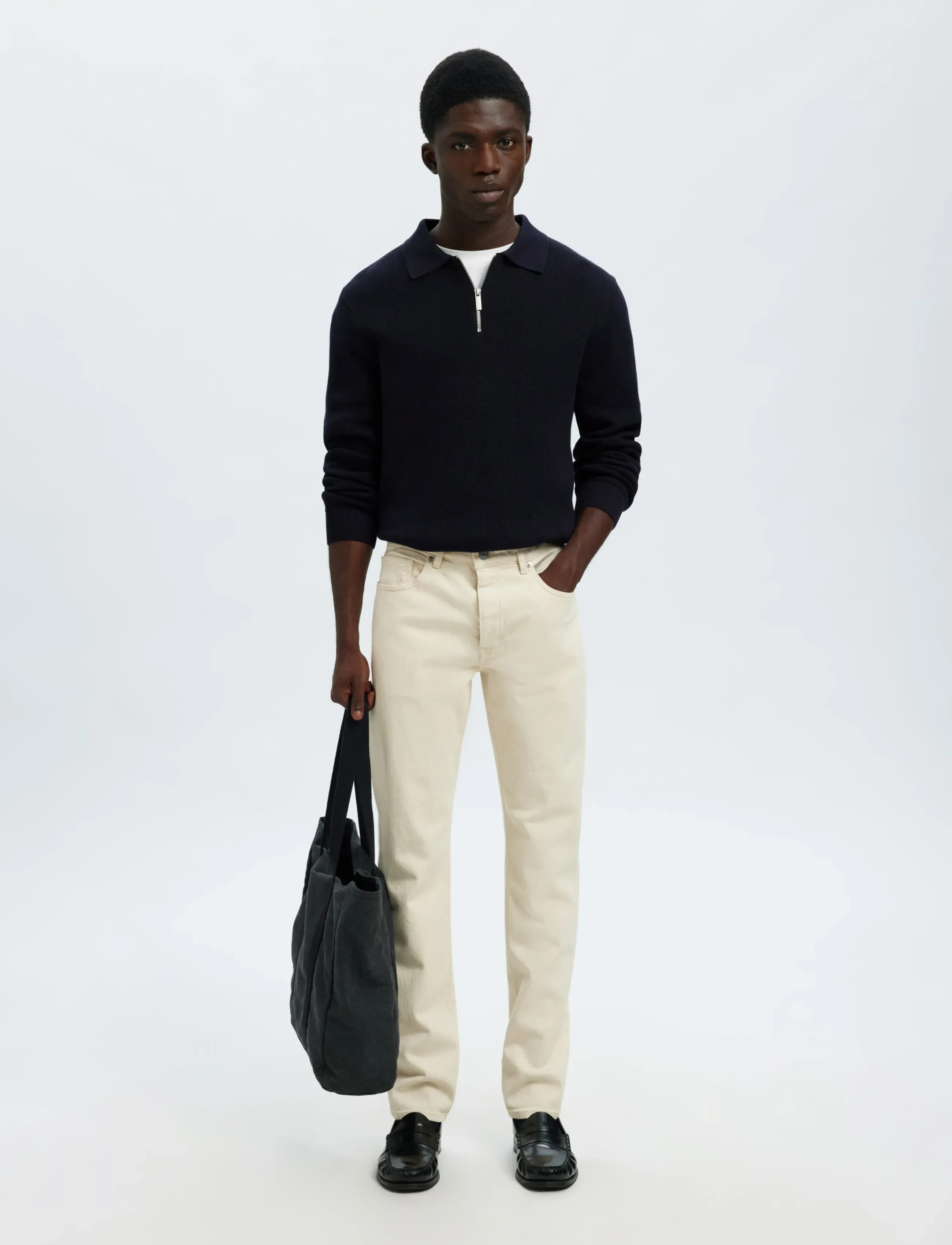 Slhdane Ls Knit Struc Half Zip Polo Noos 5