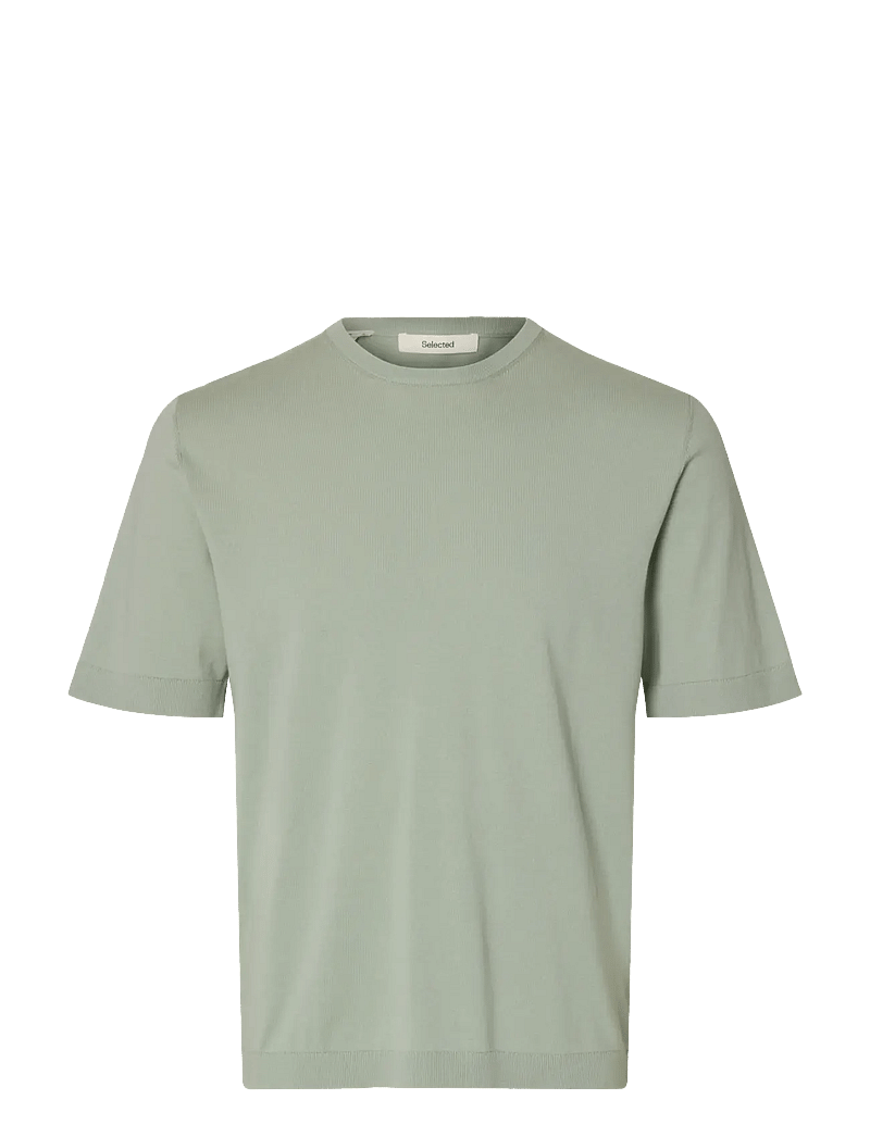 Selected - SLMTORINO SS KNIT CREW NECK NOOS - kurzärmelig - aqua gray - 1