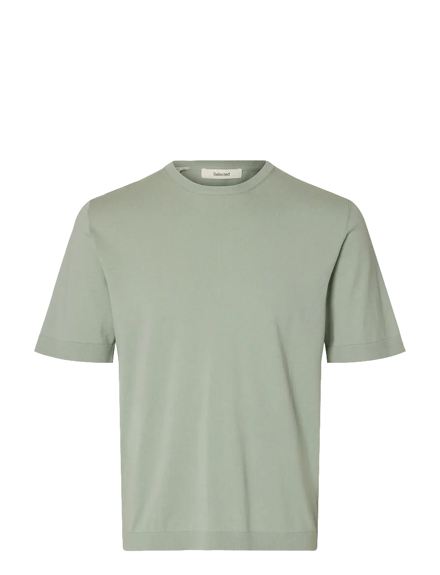 Selected - SLMTORINO SS KNIT REG CREW NECK NOOS - kortärmade t-shirts - aqua gray - 1