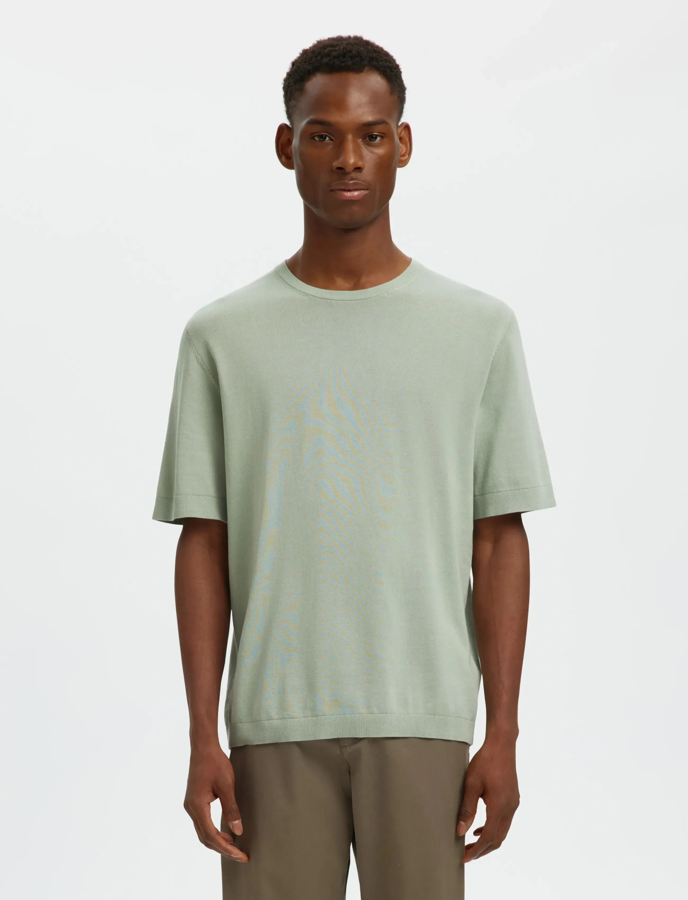 Selected SLMTORINO SS KNIT CREW NECK NOOS - Tøj - AQUA GRAY / green