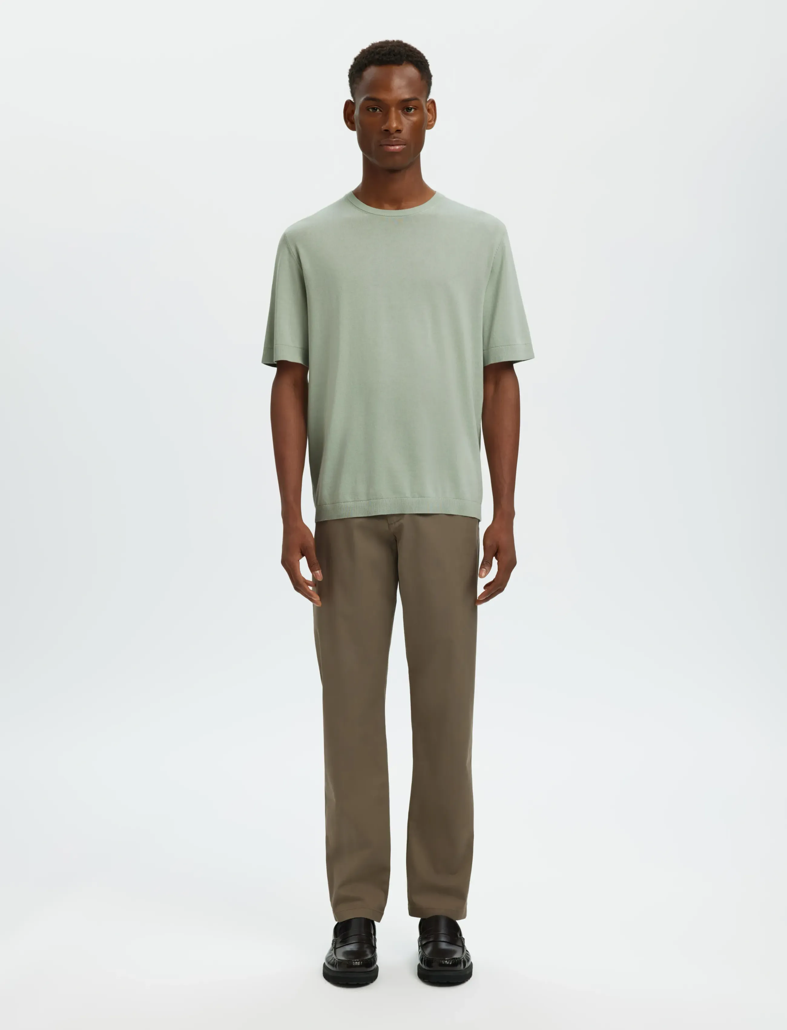 Selected - SLMTORINO SS KNIT CREW NECK NOOS - kortærmede t-shirts - aqua gray - 3