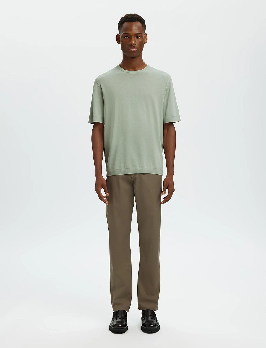 Selected - SLMTORINO SS KNIT REG CREW NECK NOOS - kortärmade t-shirts - aqua gray - 3