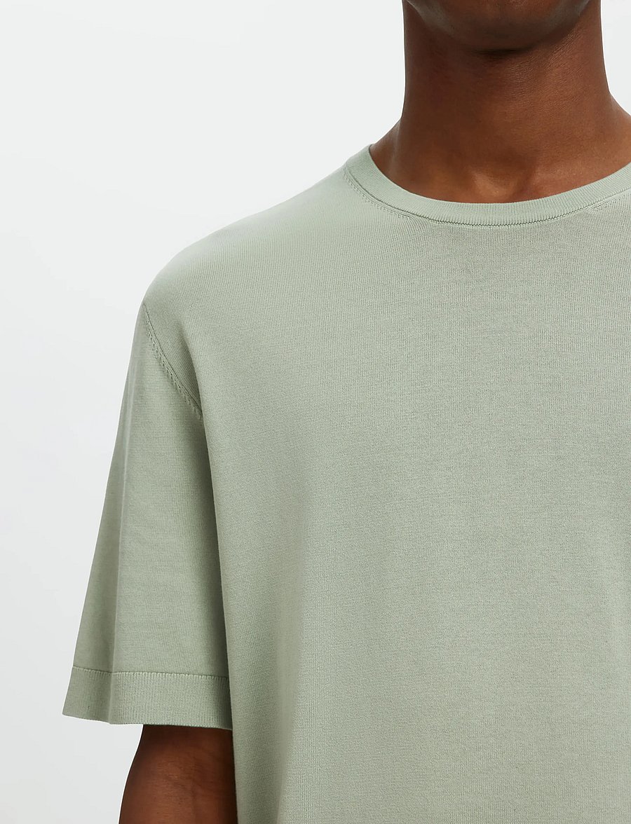 Selected - SLMTORINO SS KNIT REG CREW NECK NOOS - kortärmade t-shirts - aqua gray - 4