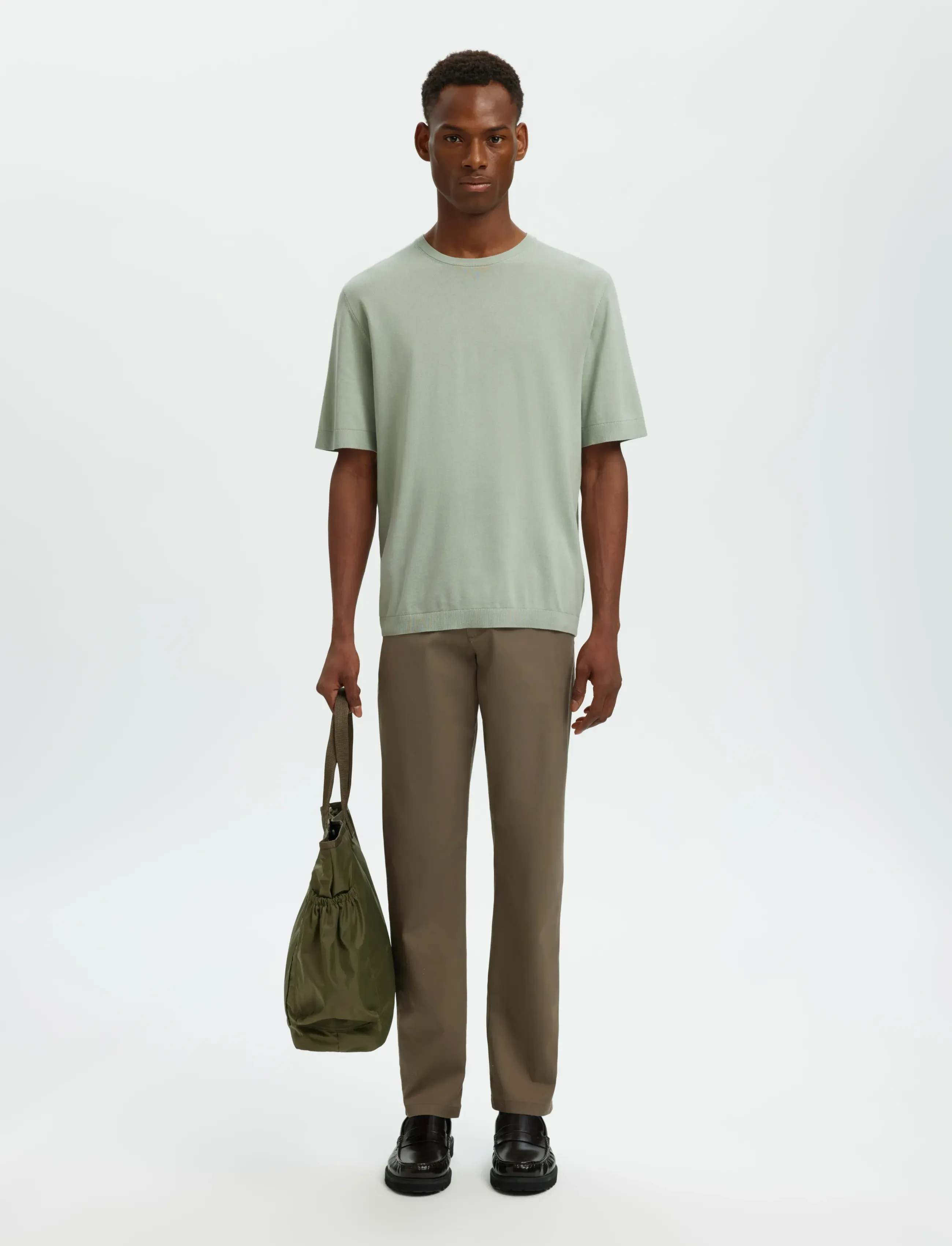 Selected - SLMTORINO SS KNIT CREW NECK NOOS - kortærmede t-shirts - aqua gray - 5