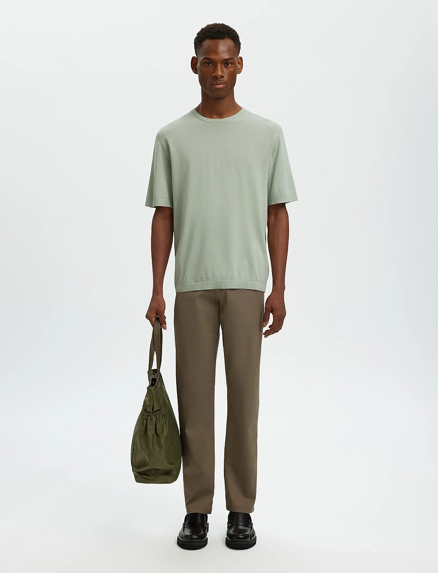 Selected - SLMTORINO SS KNIT REG CREW NECK NOOS - kortärmade t-shirts - aqua gray - 5
