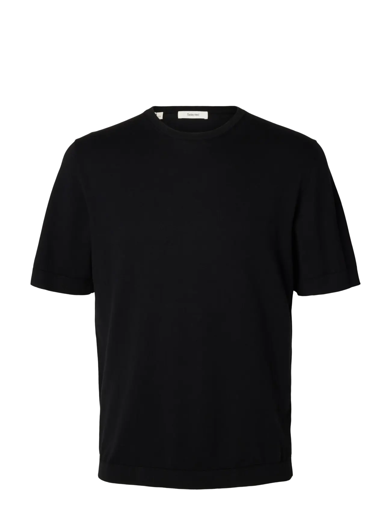 Selected SLMTORINO SS KNIT CREW NECK NOOS - Rundhalsad - BLACK / black