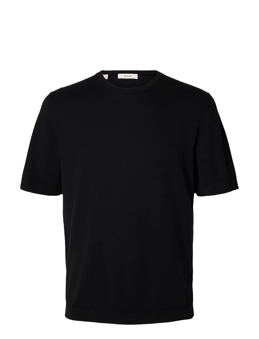 Selected - SLMTORINO SS KNIT REG CREW NECK NOOS - lühikeste varrukatega t-särgid - black - 1