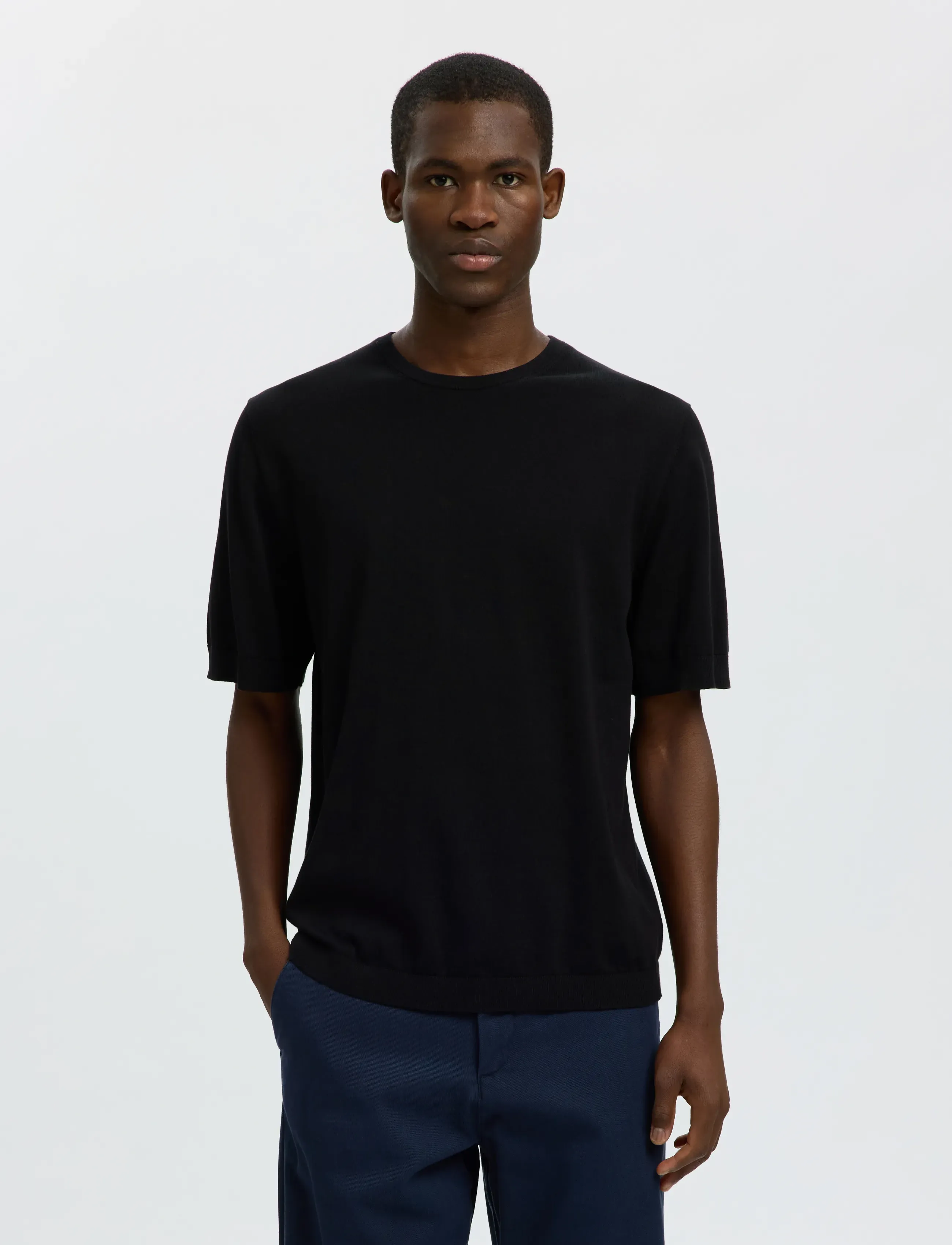 Selected SLMTORINO SS KNIT CREW NECK NOOS - Club Days - BLACK / black