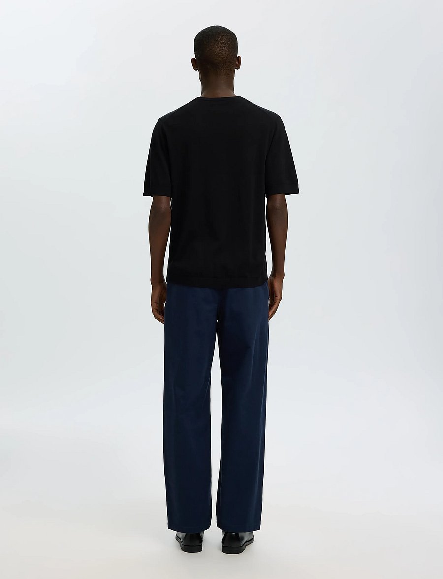 Selected - SLMTORINO SS KNIT REG CREW NECK NOOS - lühikeste varrukatega t-särgid - black - 2