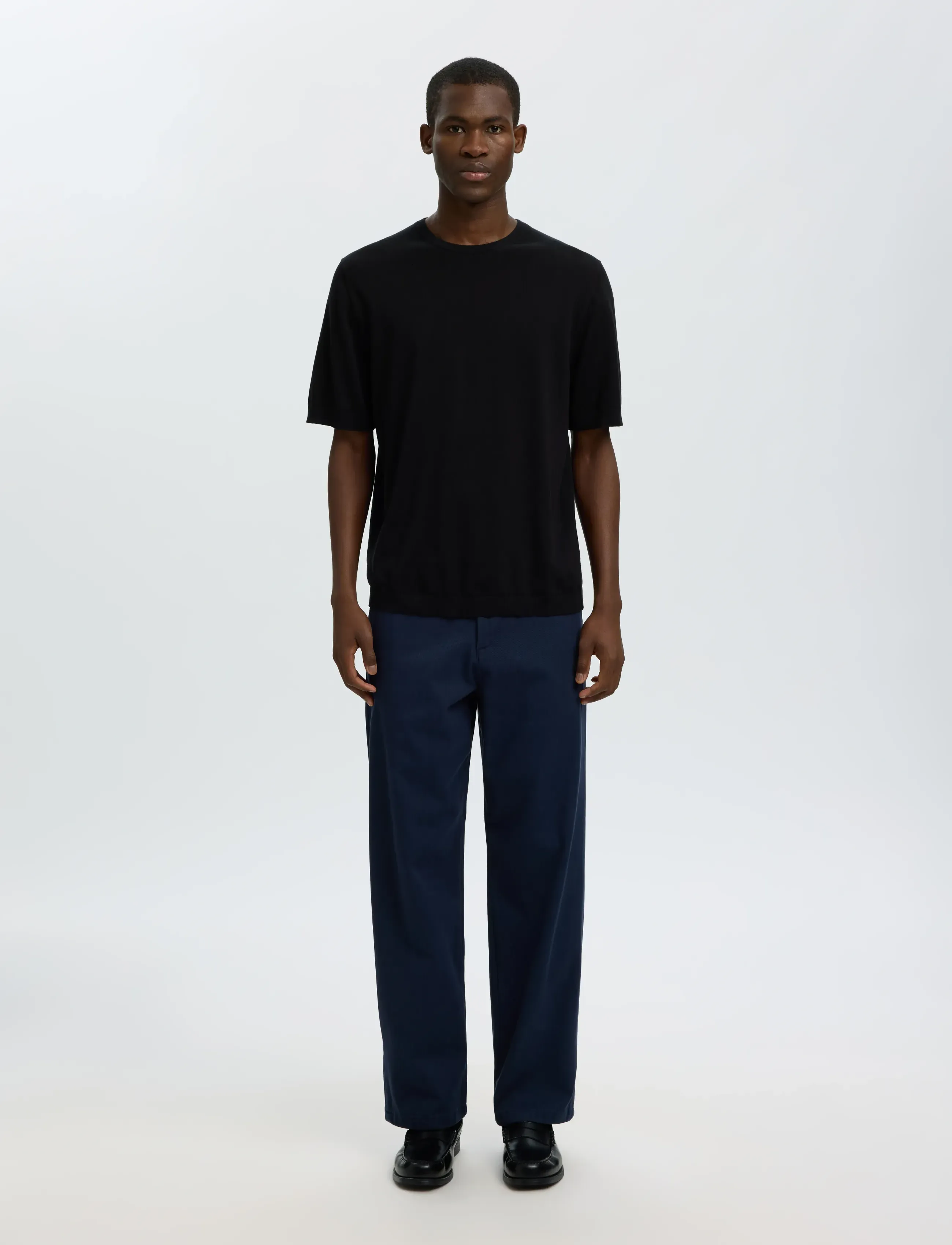 Selected - SLMTORINO SS KNIT CREW NECK NOOS - stutterma bolir - black - 3