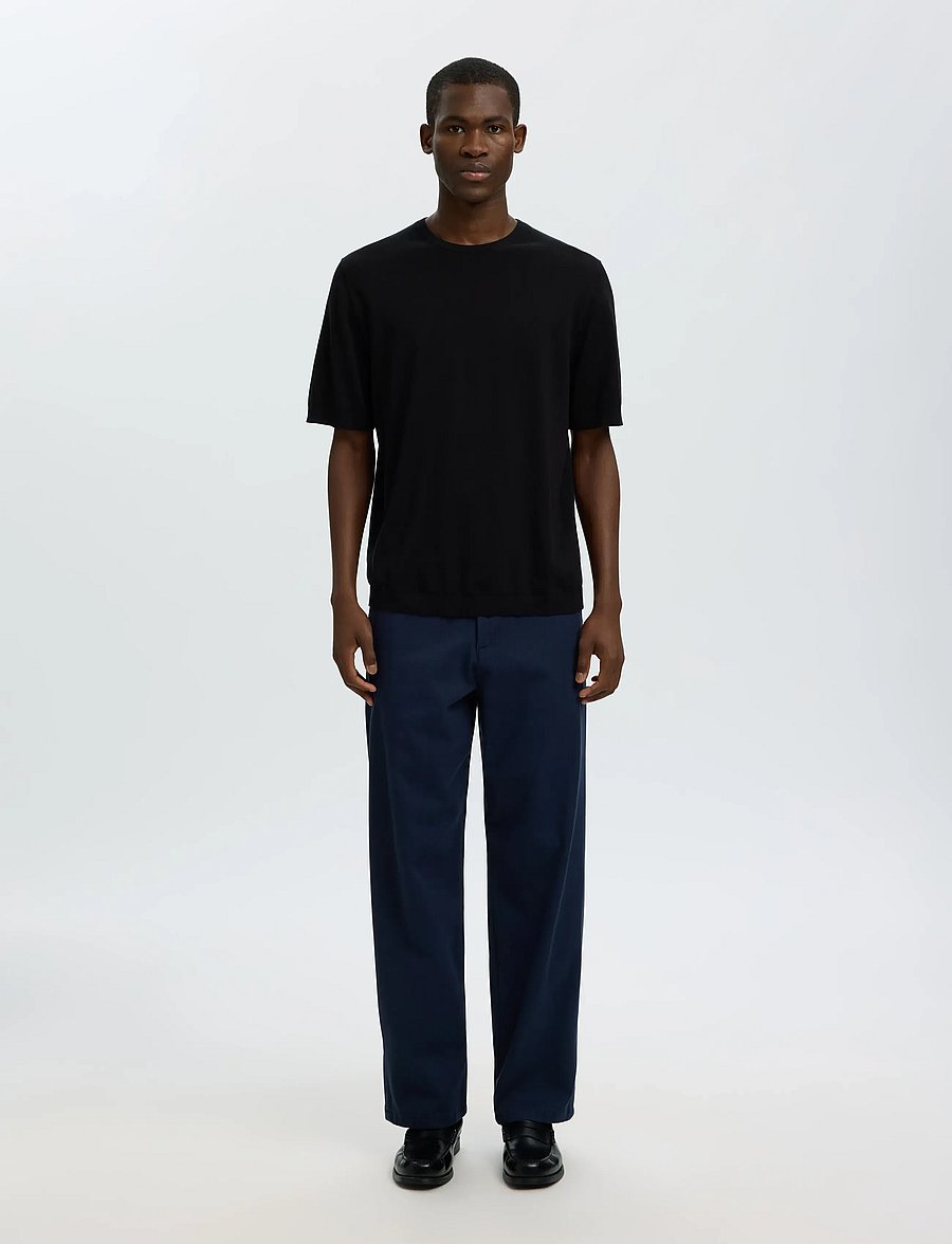 Selected - SLMTORINO SS KNIT REG CREW NECK NOOS - lühikeste varrukatega t-särgid - black - 3