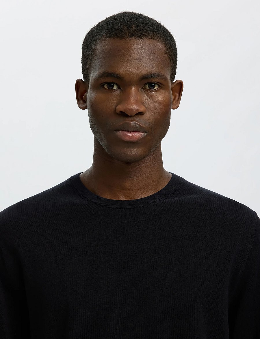 Selected - SLMTORINO SS KNIT REG CREW NECK NOOS - lühikeste varrukatega t-särgid - black - 4