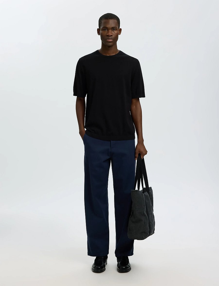Selected - SLMTORINO SS KNIT REG CREW NECK NOOS - lühikeste varrukatega t-särgid - black - 5