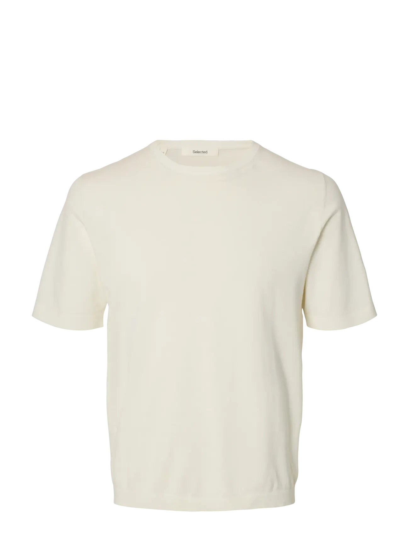 Selected SLMTORINO SS KNIT CREW NECK NOOS - T-shirts - EGRET / cream