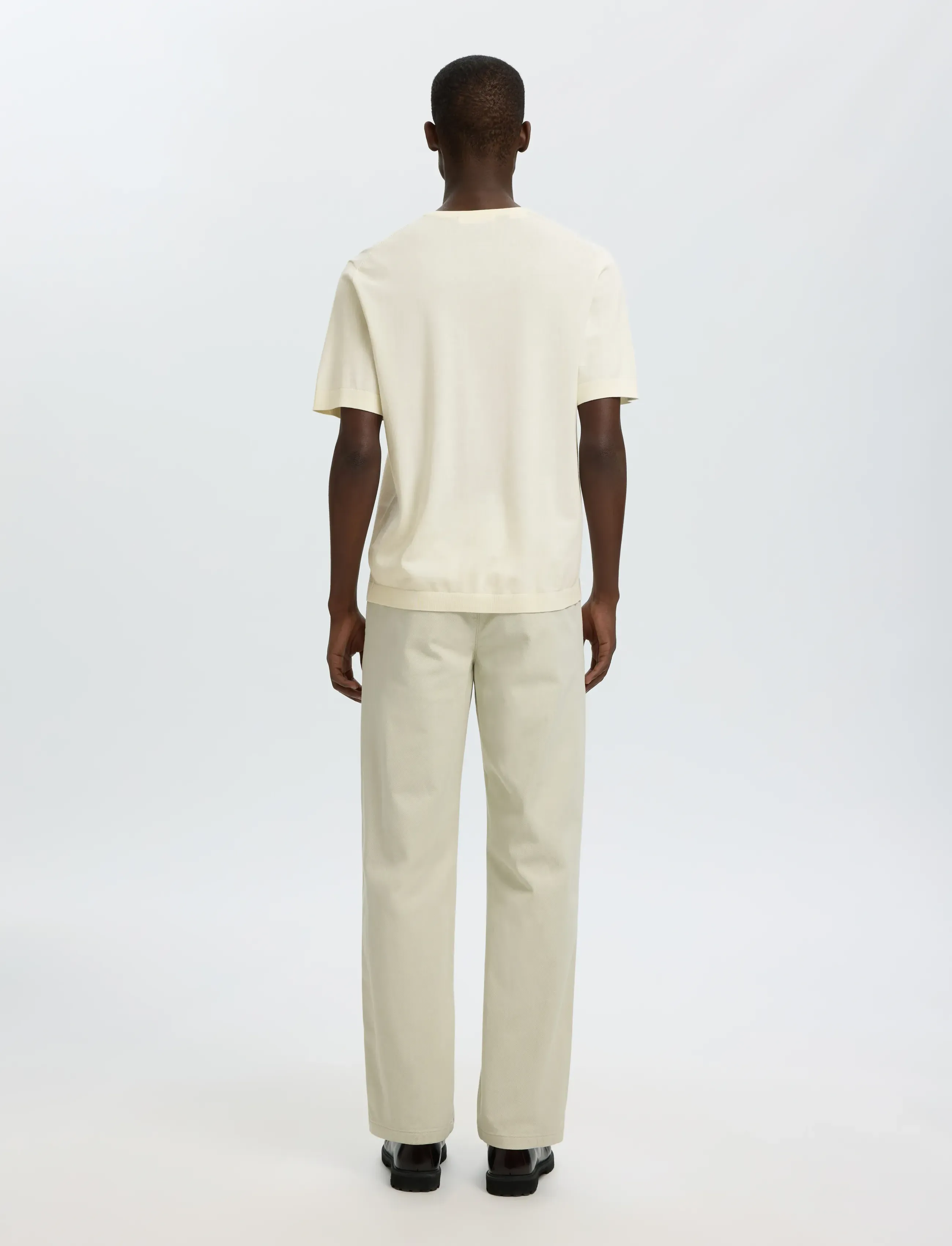 Selected - SLMTORINO SS KNIT CREW NECK NOOS - short-sleeved t-shirts - egret - 2