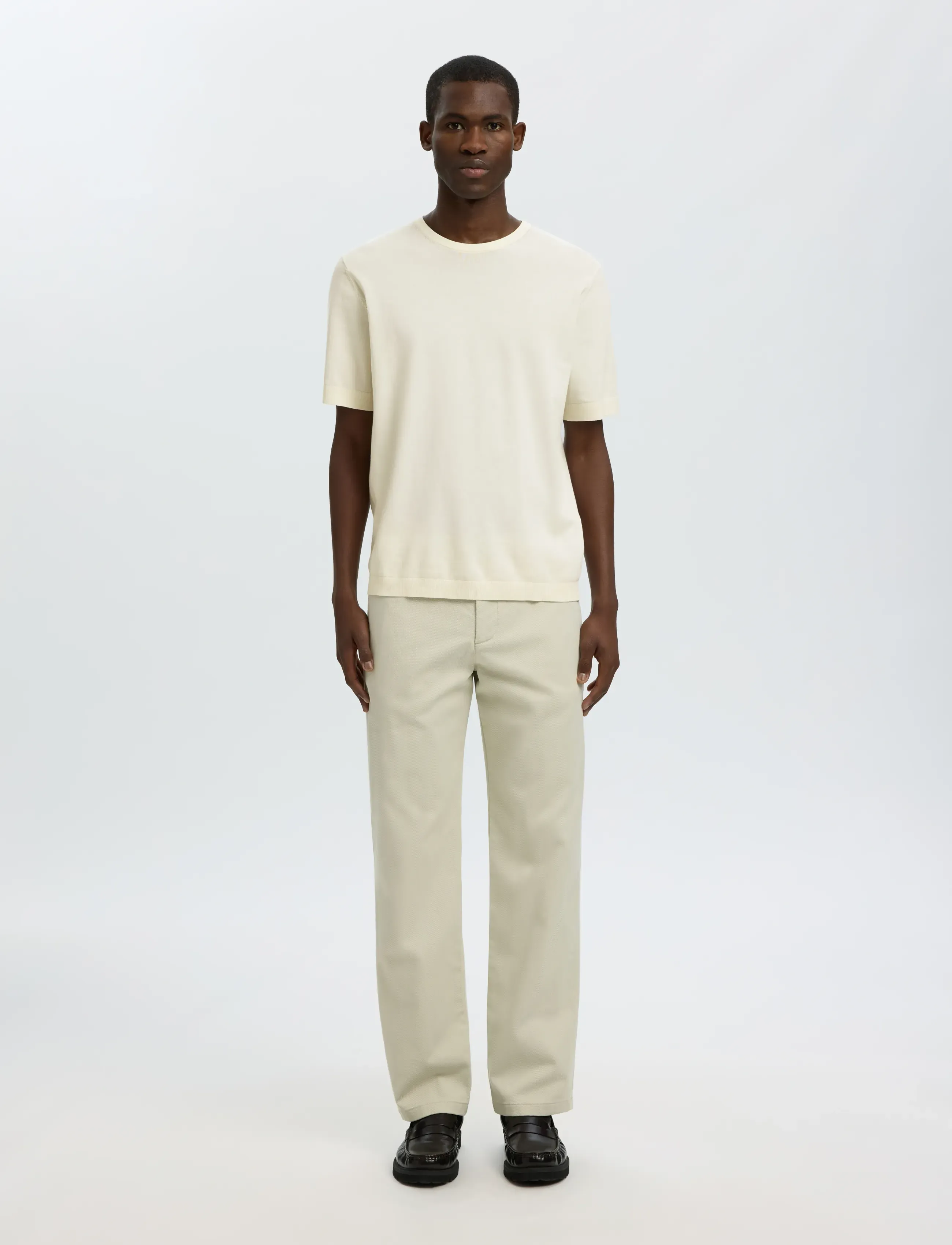Selected - SLMTORINO SS KNIT CREW NECK NOOS - short-sleeved t-shirts - egret - 3