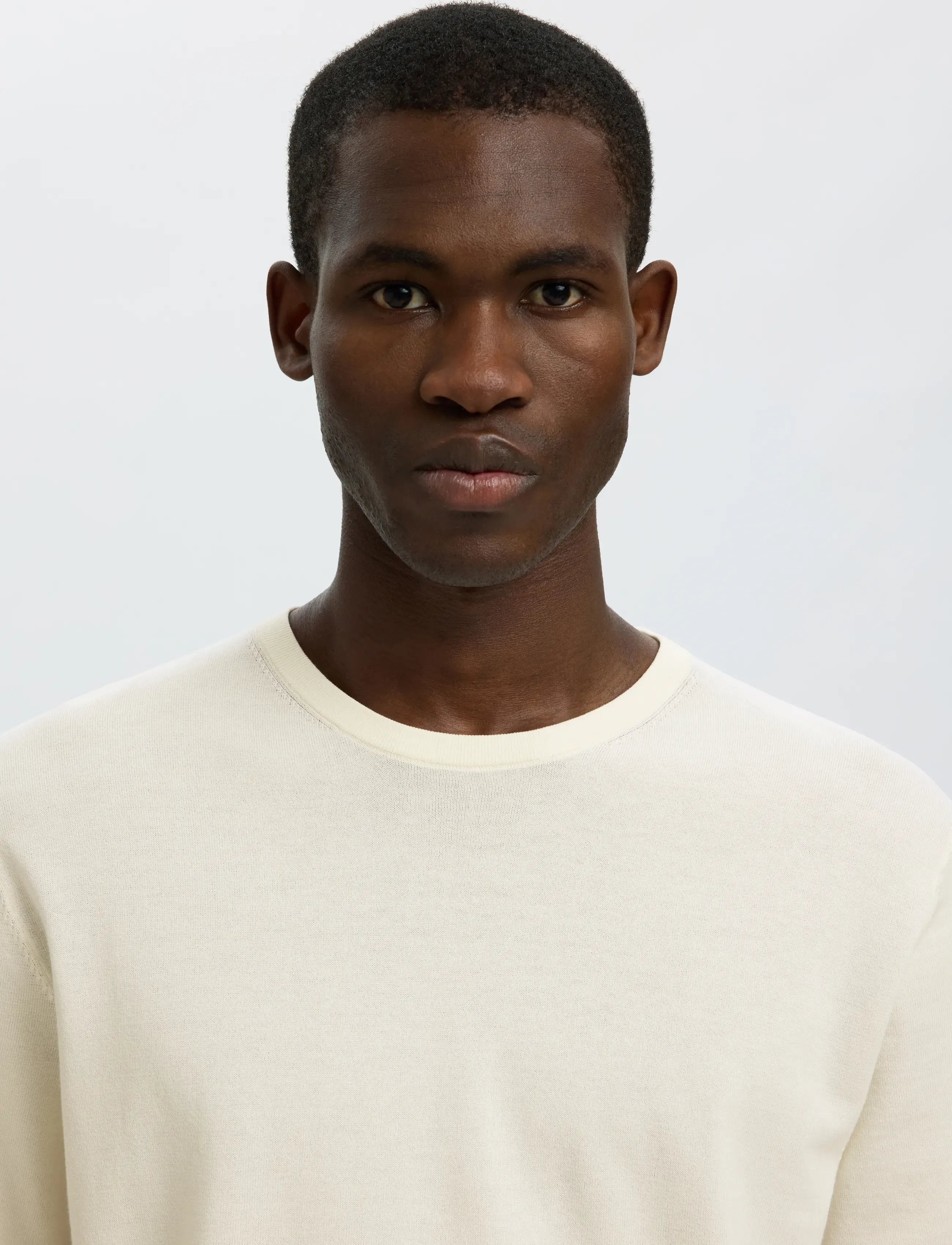 Selected - SLMTORINO SS KNIT CREW NECK NOOS - short-sleeved t-shirts - egret - 4