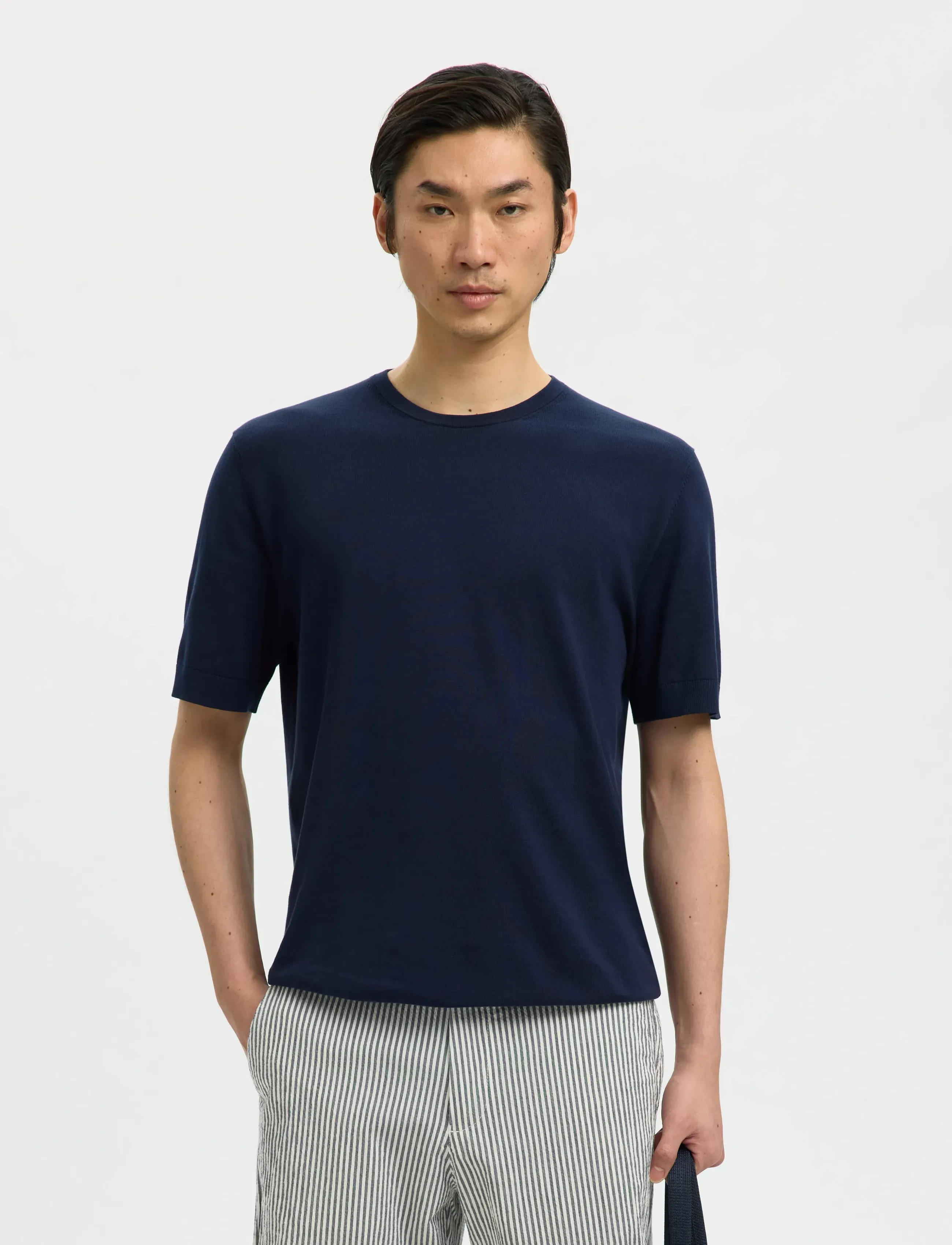 Selected SLMTORINO SS KNIT CREW NECK NOOS - T-paidat - NAVY BLAZER / navy