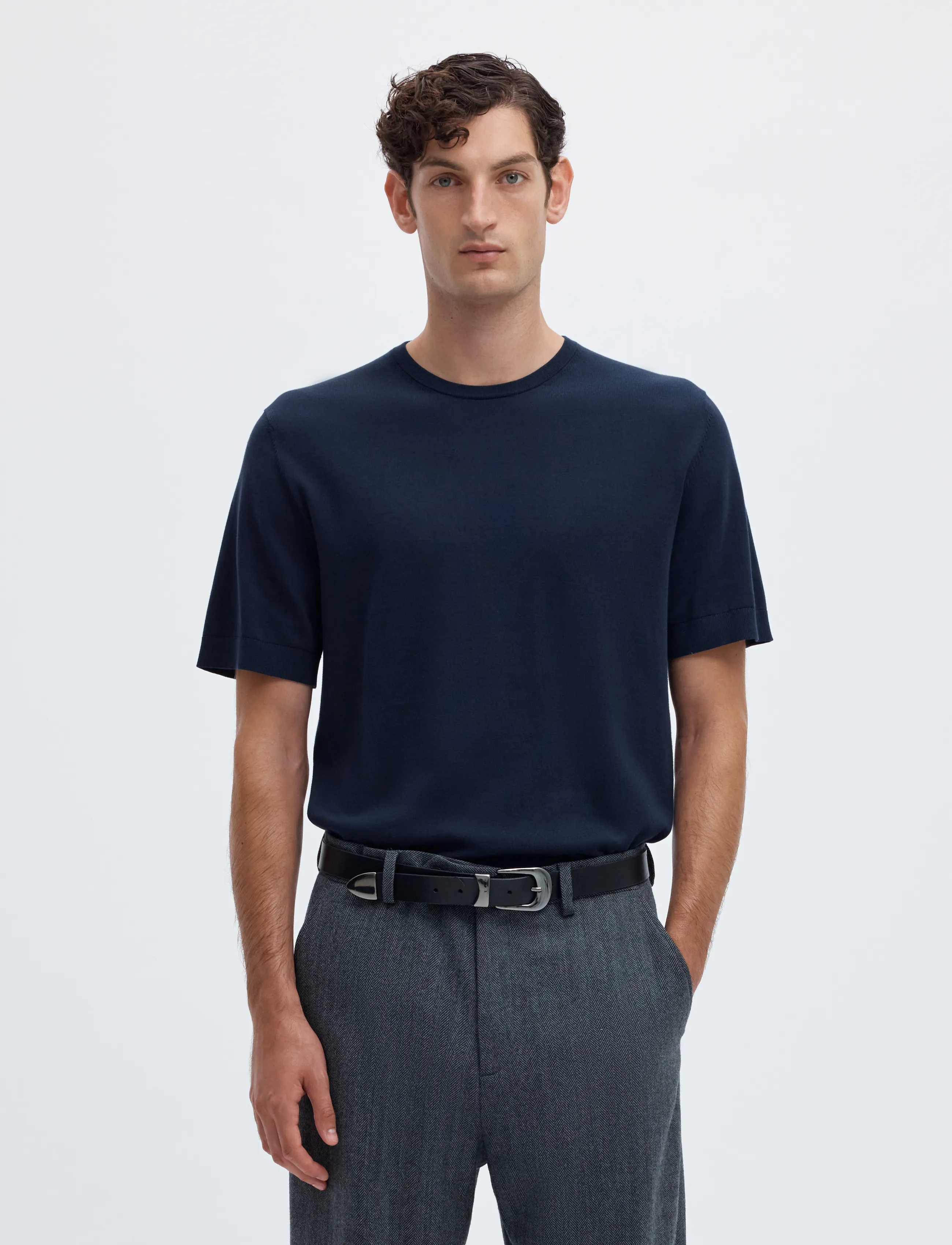 Selected SLMTORINO SS KNIT REG CREW NECK NOOS - T-shirts - NAVY BLAZER / navy