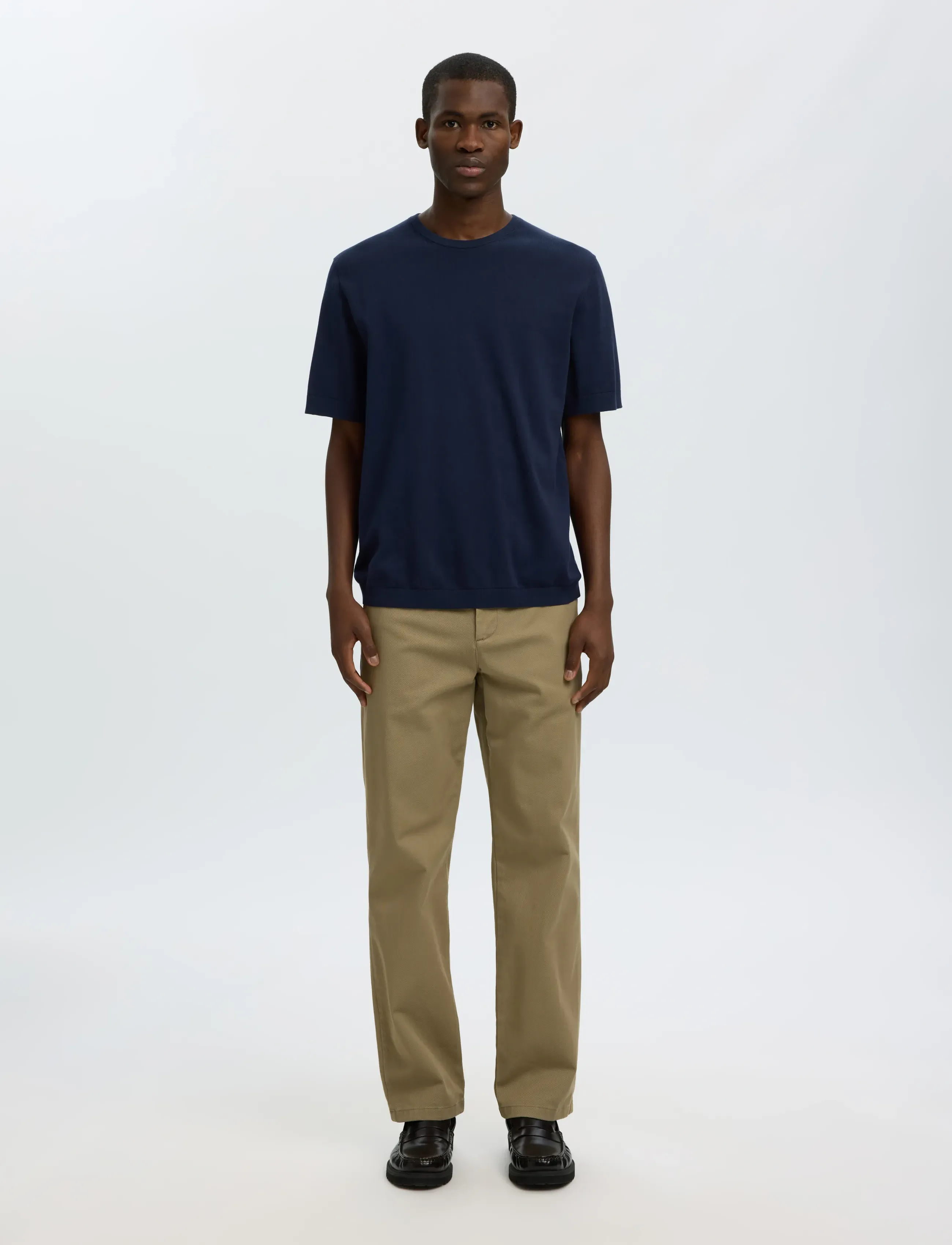 Selected - SLMTORINO SS KNIT CREW NECK NOOS - kortærmede t-shirts - navy blazer - 3