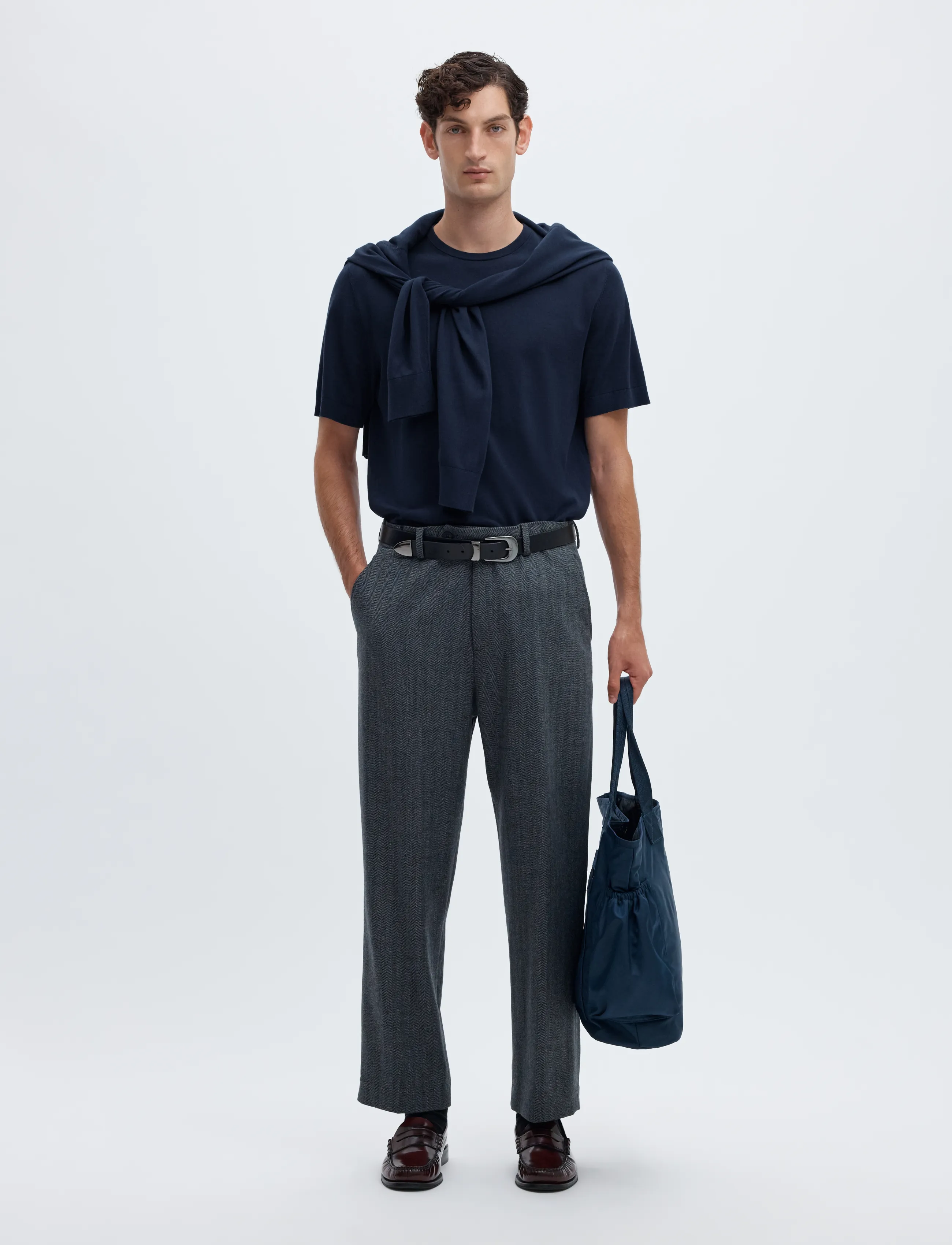 Selected - SLMTORINO SS KNIT REG CREW NECK NOOS - kortærmede t-shirts - navy blazer - 5