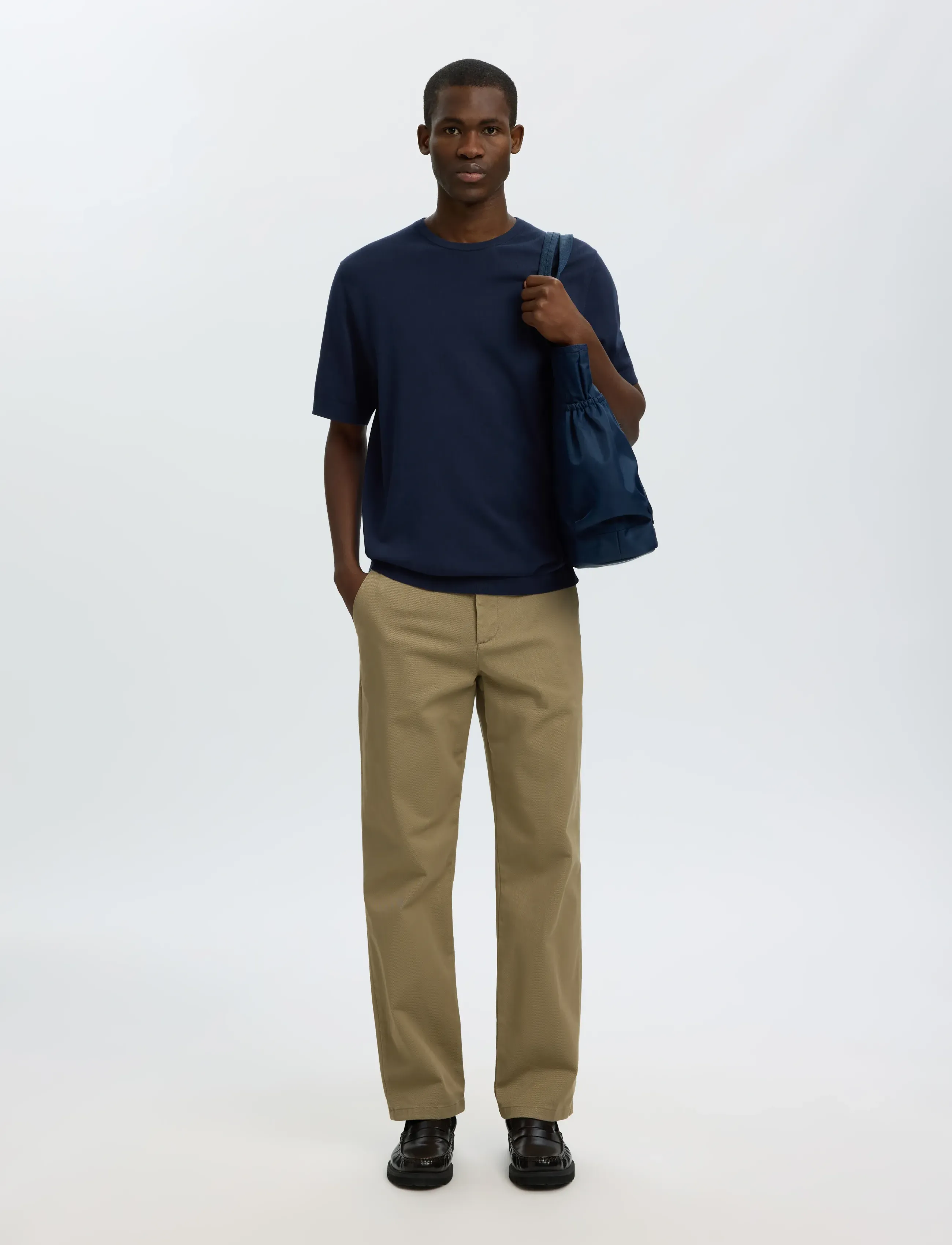 Selected - SLMTORINO SS KNIT CREW NECK NOOS - kortærmede t-shirts - navy blazer - 5