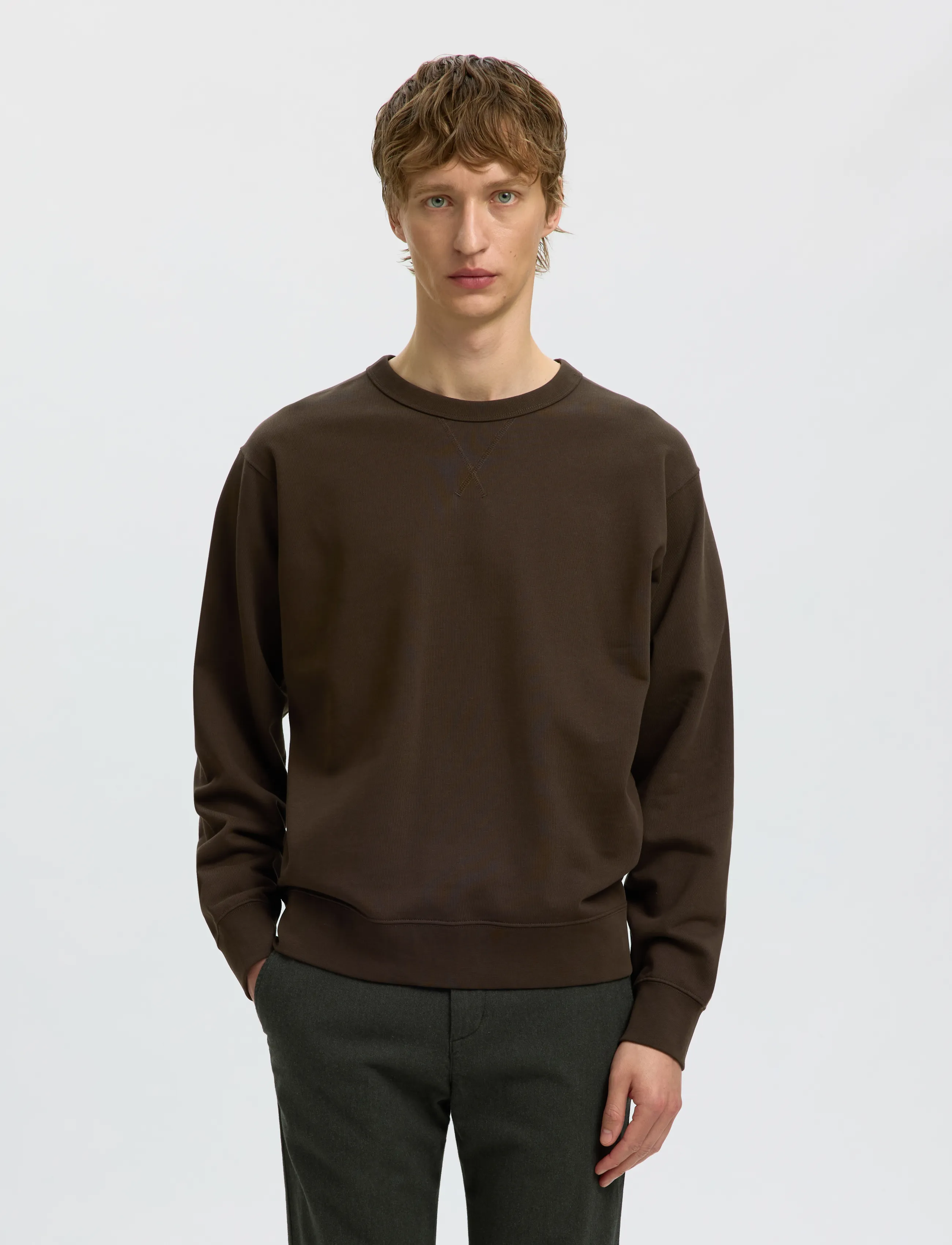 Selected SLMRELAXLUKE LS SWEAT CREW NECK NOOS - Sweatshirts - DELICIOSO / brown