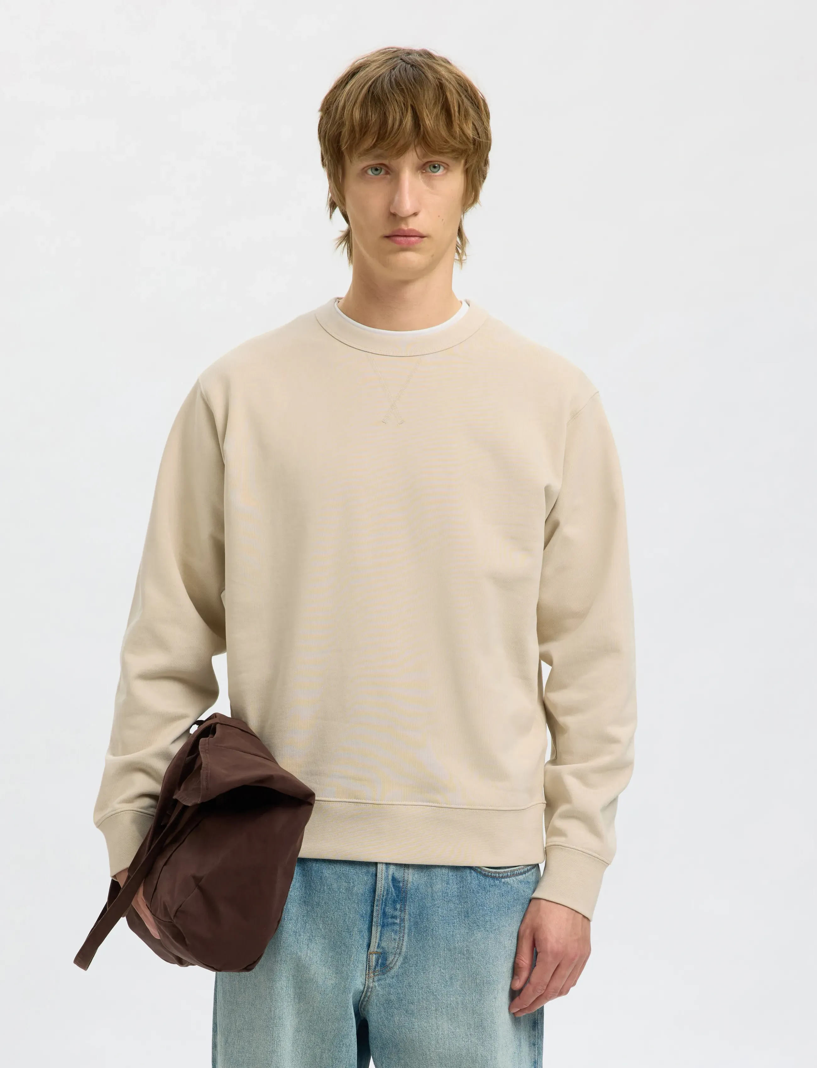 Selected SLHRELAXLUKE LS SWEAT CREW NECK NOOS - Sweatshirts - OATMEAL / beige