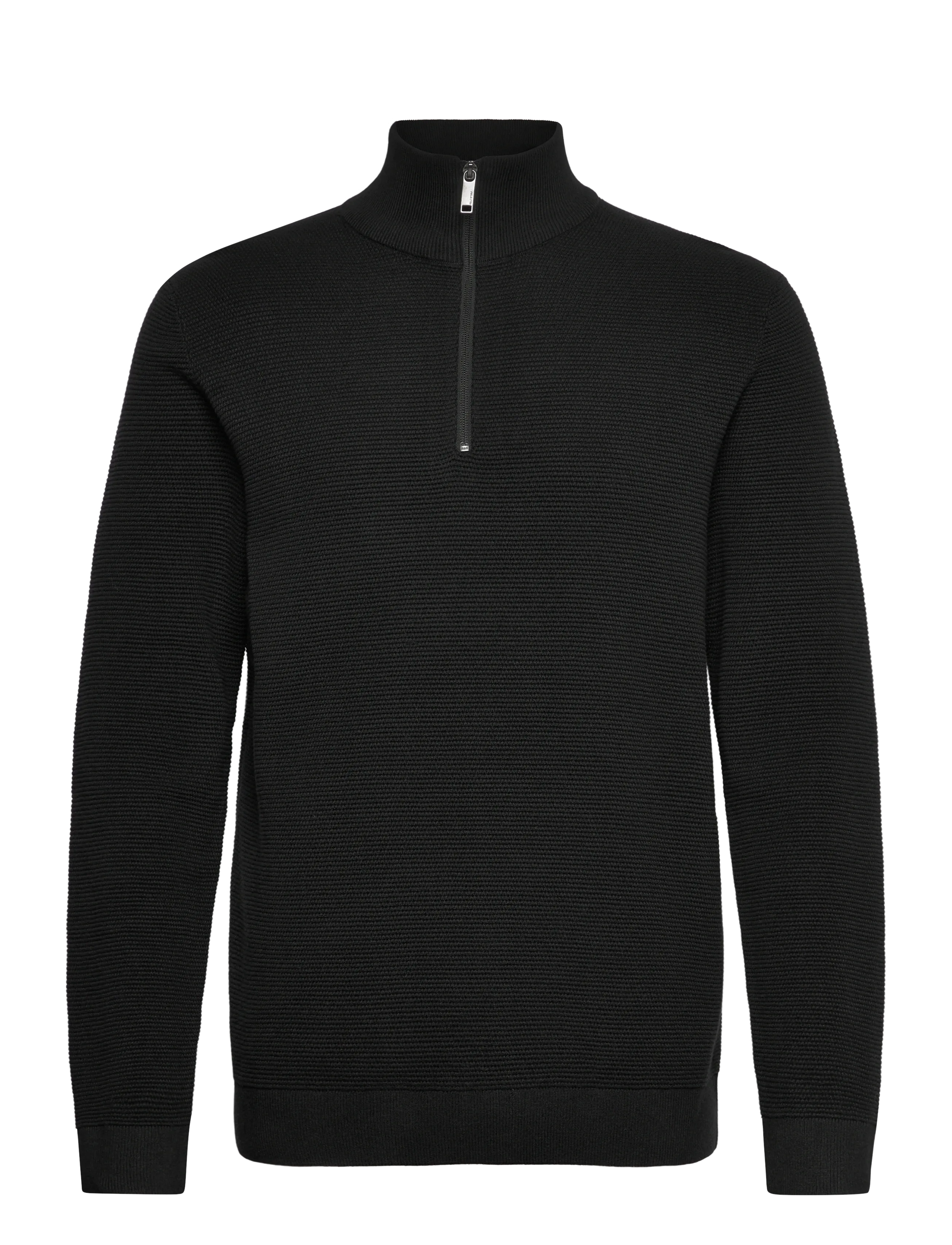 Selected SLHROSS LS KNIT STRUCTURE HALF ZIP NOOS - Halfzip strik - BLACK / black