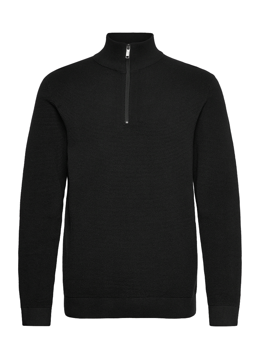 Selected - SLHROSS LS KNIT STRUCTURE HALF ZIP NOOS - halfzip strik - black - 1