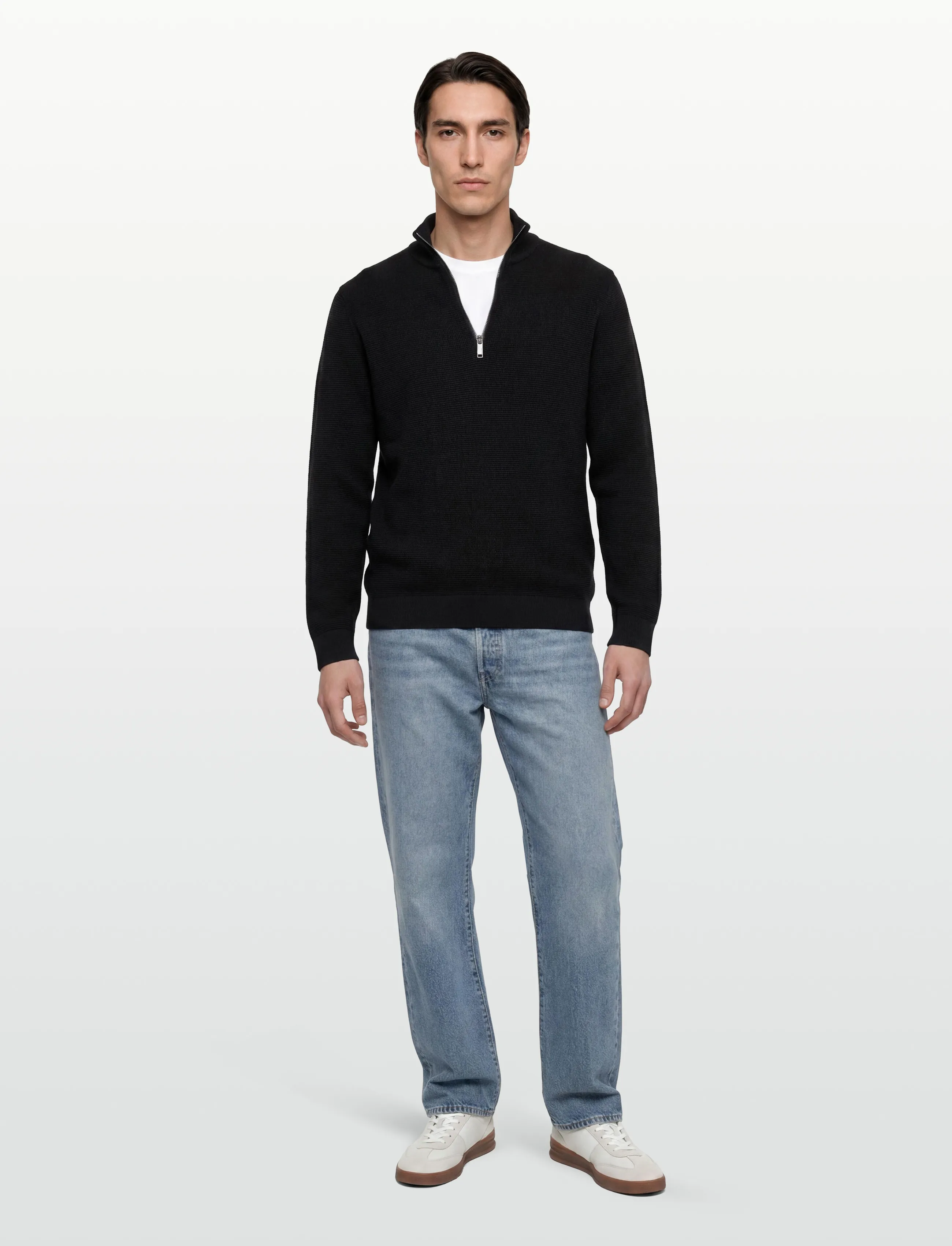Selected SLHROSS LS KNIT STRUCTURE HALF ZIP NOOS - Nach Stil kaufen - BLACK / black