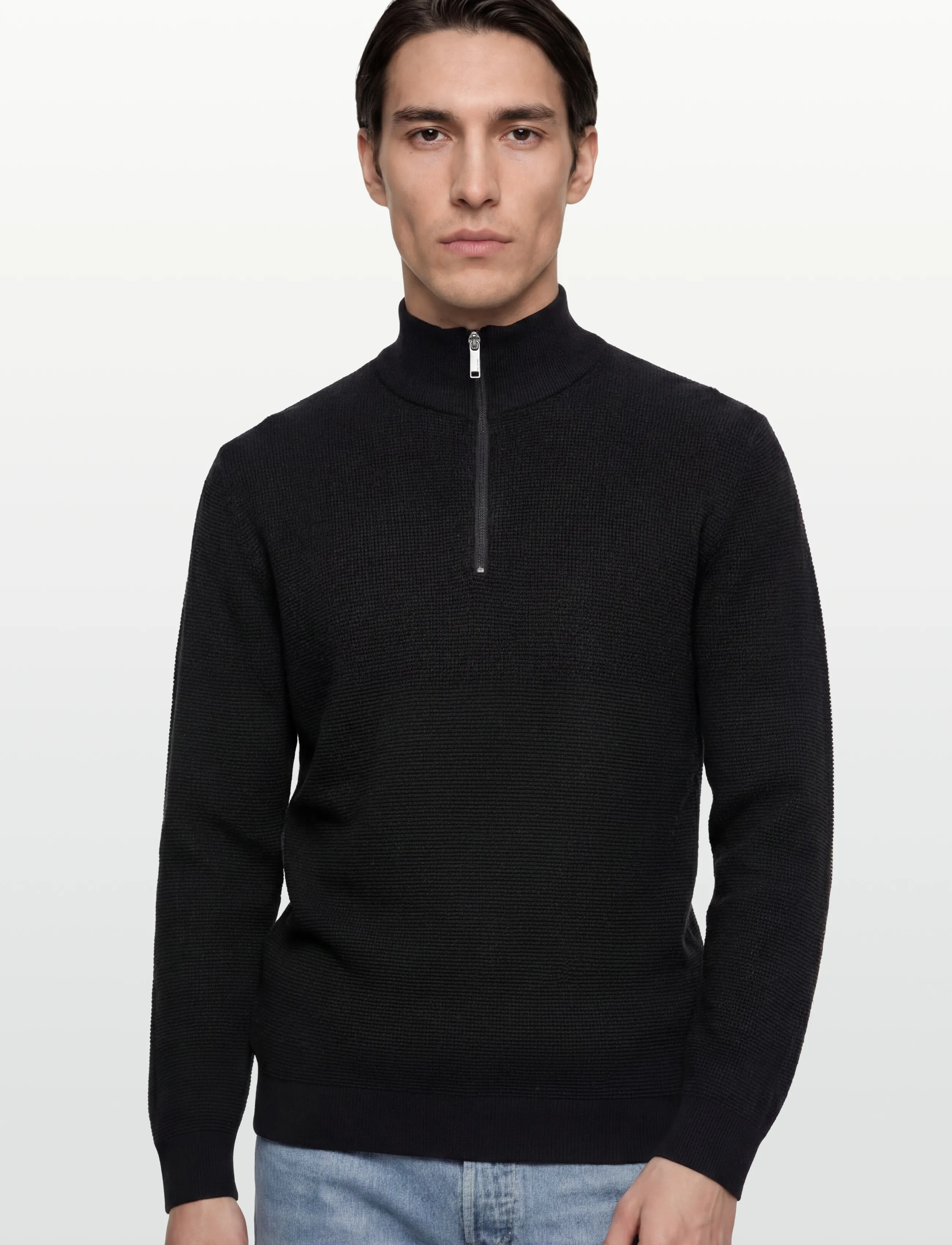Selected - SLHROSS LS KNIT STRUCTURE HALF ZIP NOOS - halfzip strik - black - 3