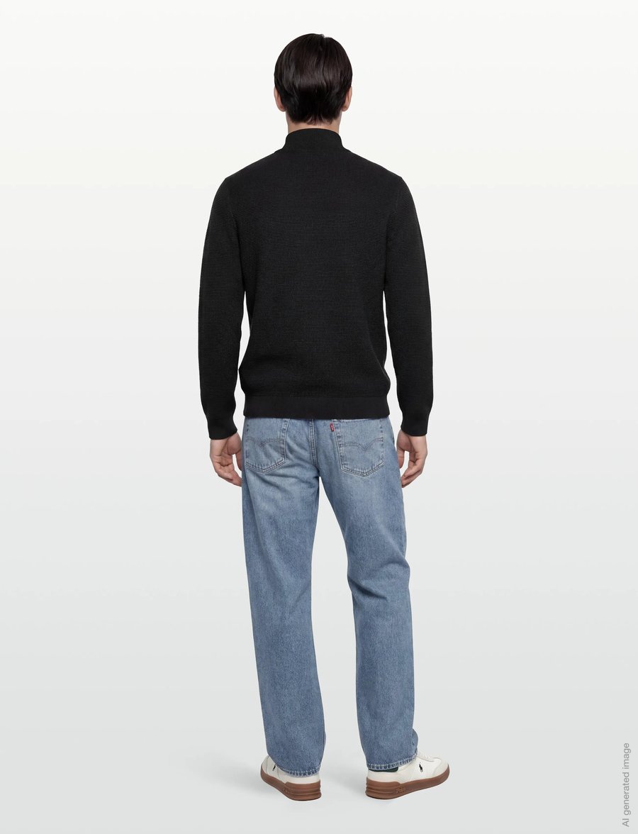 Selected - SLHROSS LS KNIT STRUCTURE HALF ZIP NOOS - halfzip strik - black - 4