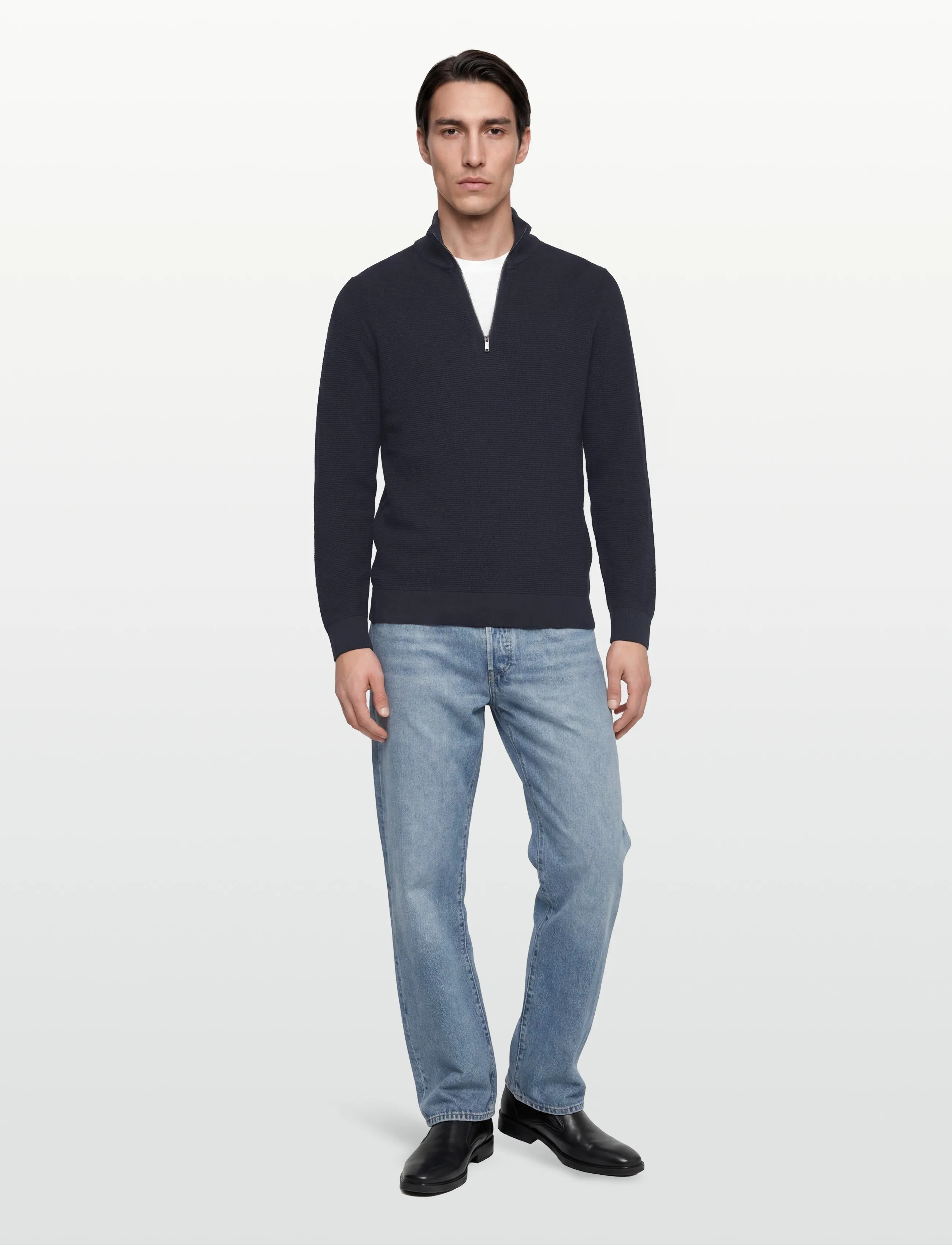 Selected - SLHROSS LS KNIT STRUCTURE HALF ZIP NOOS - halfzip strik - dark sapphire - 0