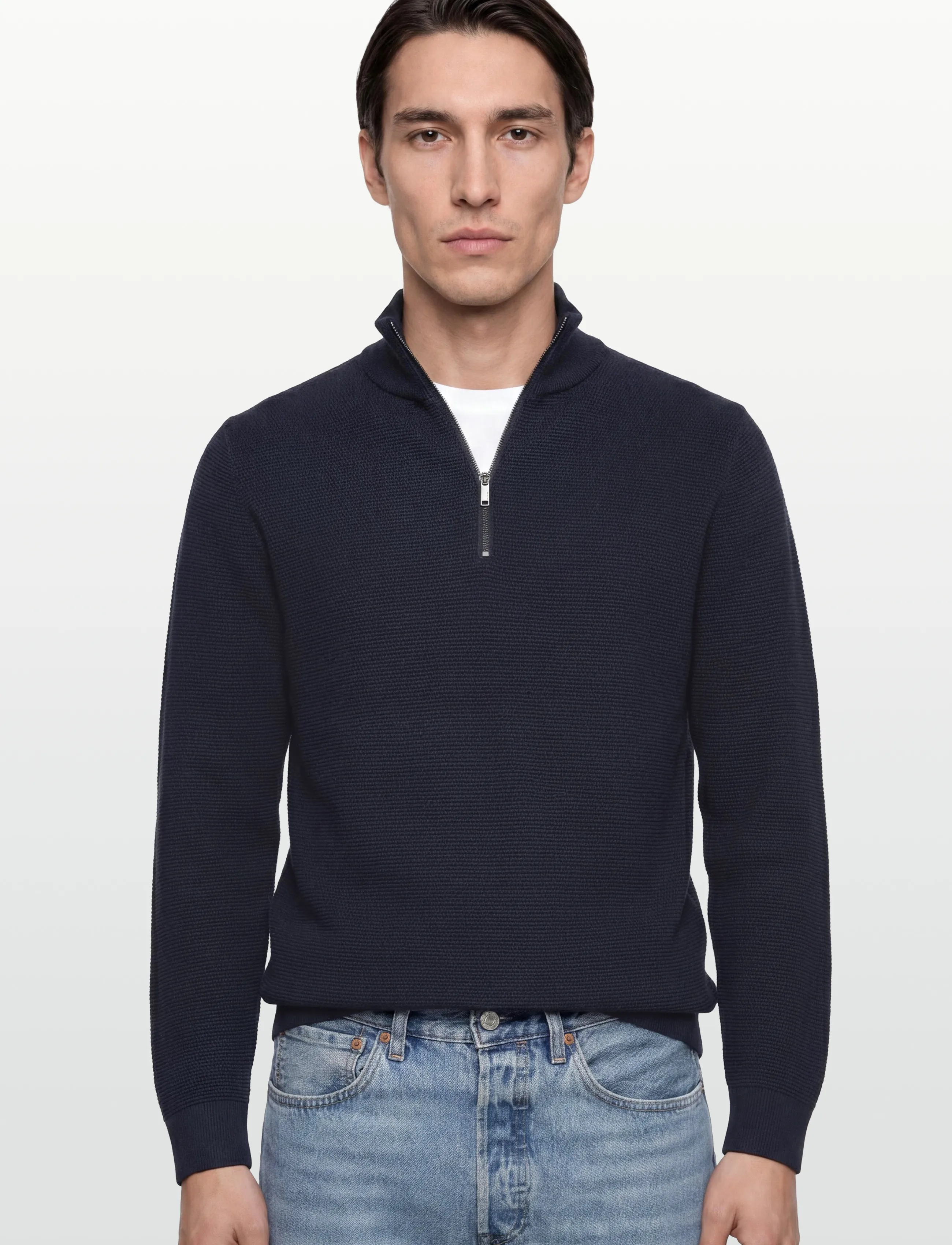 Selected - SLHROSS LS KNIT STRUCTURE HALF ZIP NOOS - halfzip strik - dark sapphire - 3