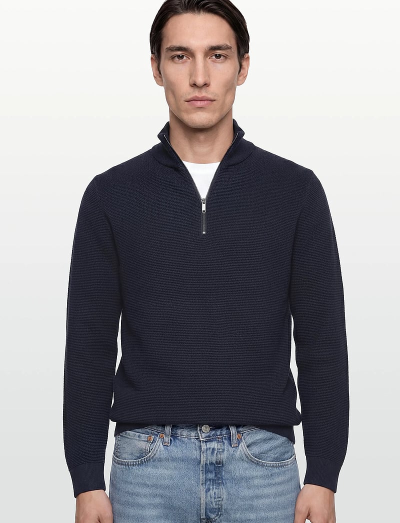 Selected - SLHROSS LS KNIT STRUCTURE HALF ZIP NOOS - halfzip strik - dark sapphire - 3