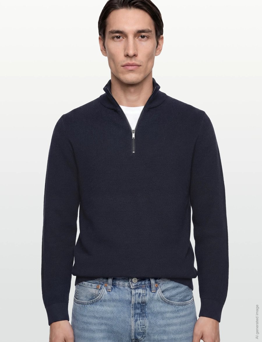Selected - SLHROSS LS KNIT STRUCTURE HALF ZIP NOOS - halfzip strik - dark sapphire - 3
