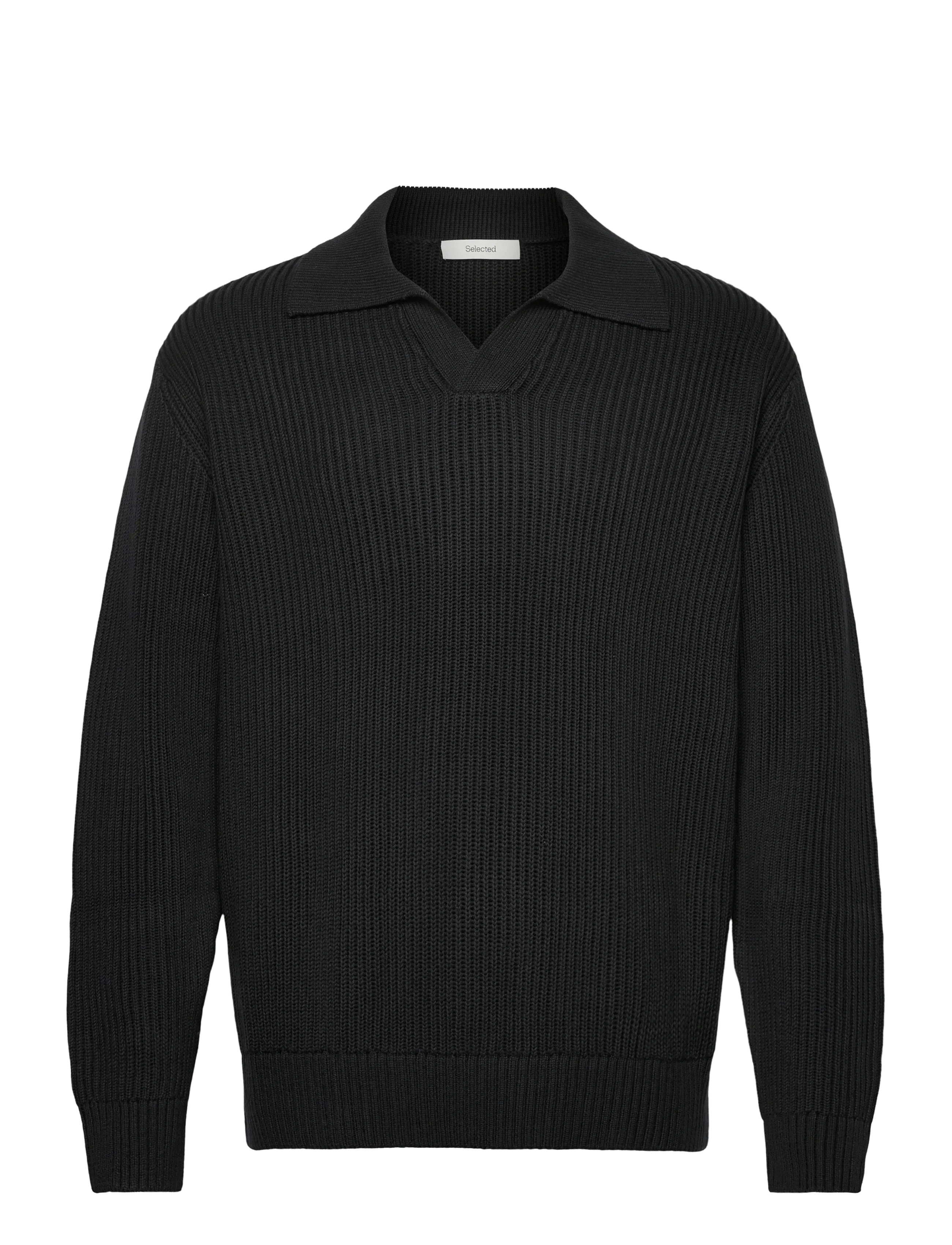 SELECTED Slhdry Ls Knit Relaxed Open Polo Schwarz - L - Herren