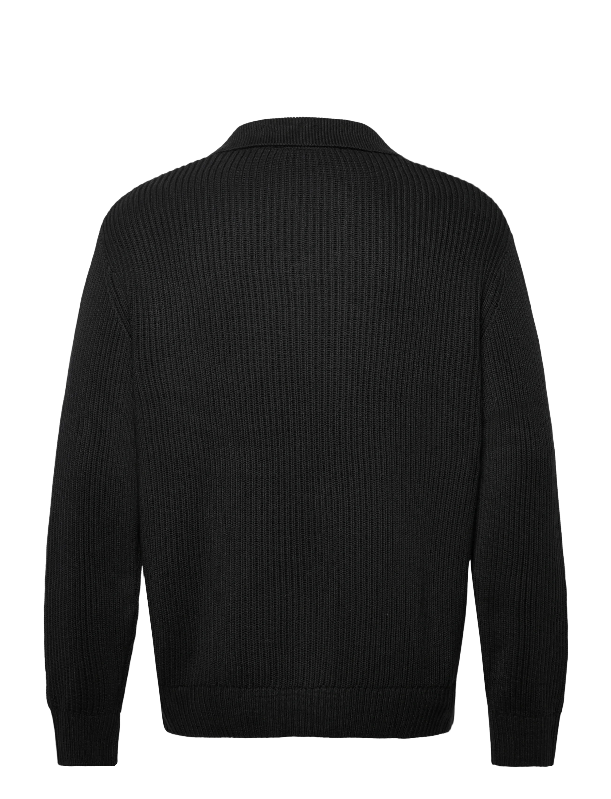 Selected - SLHDRY LS KNIT RELAXED OPEN POLO - polos en tricot à manches longues - black - 1