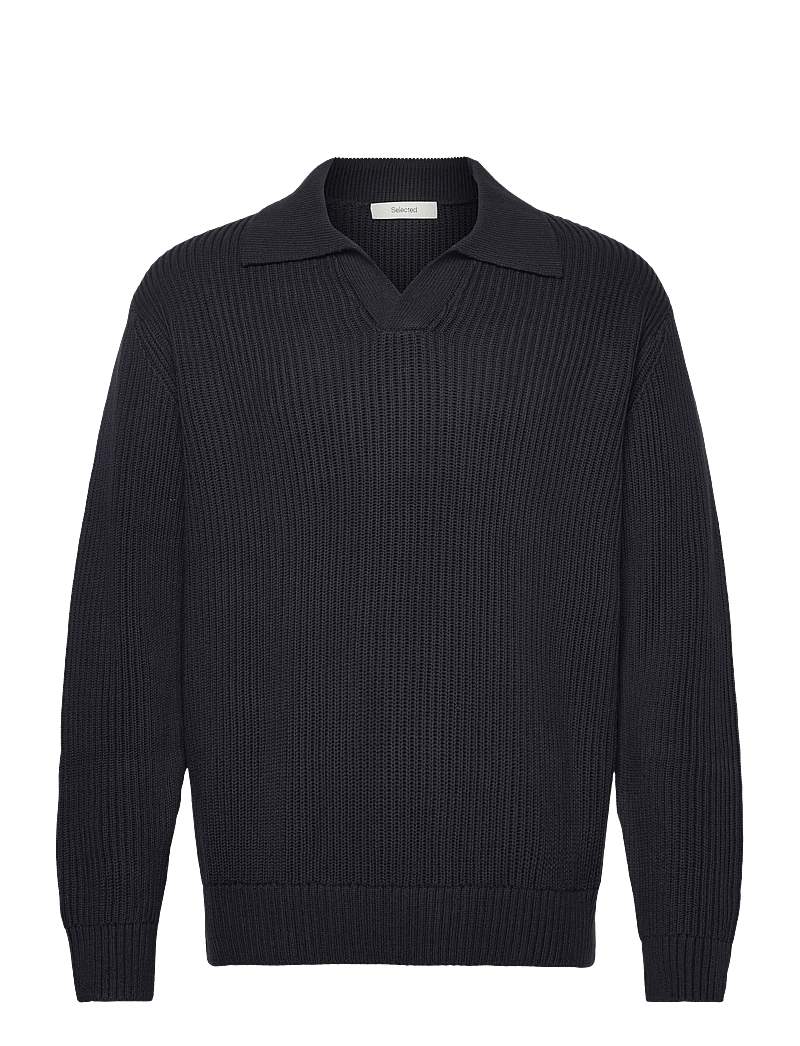 Selected - SLHDRY LS KNIT RELAXED OPEN POLO - langärmelige gestrickte polohemden - sky captain - 1