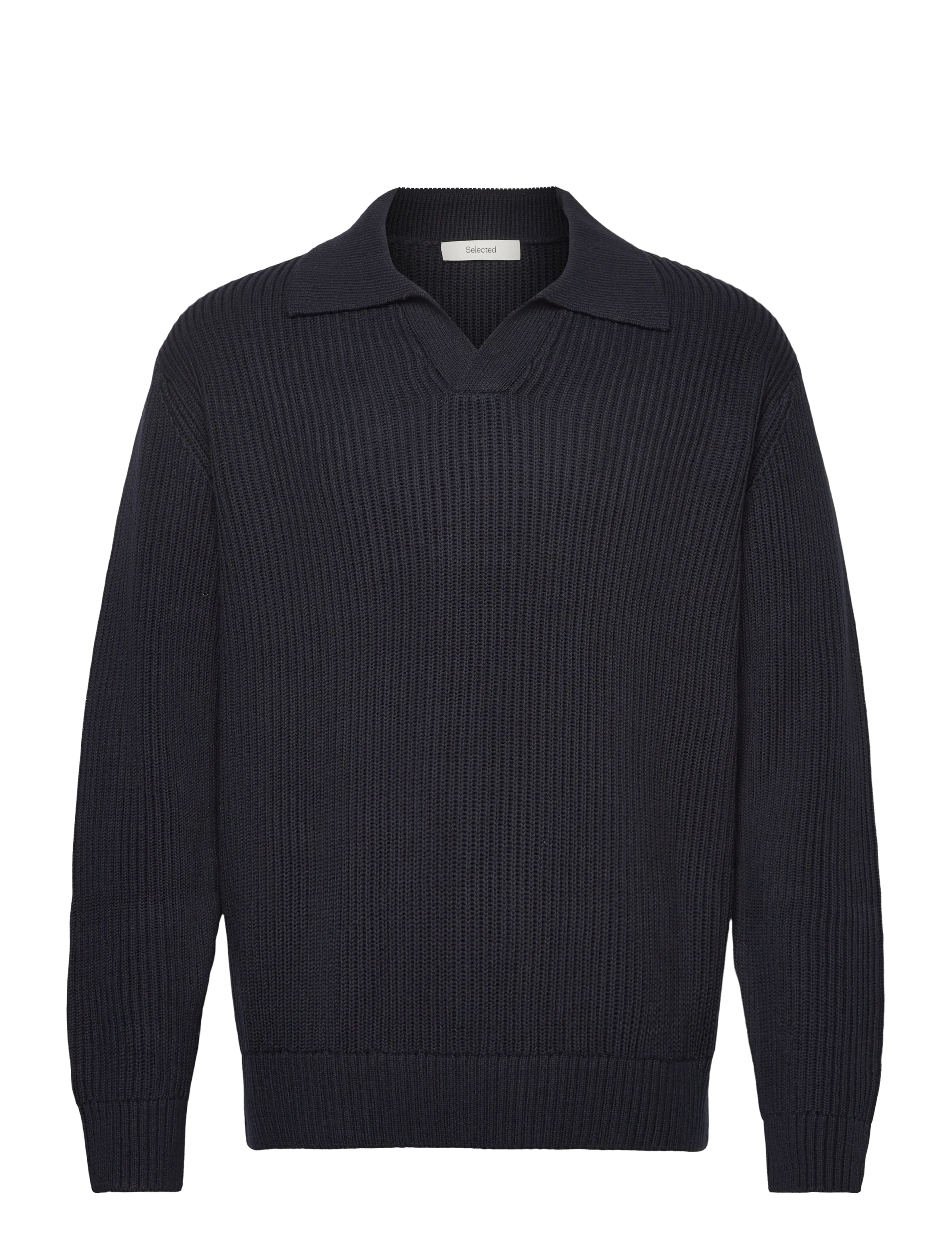 Selected SLHDRY LS KNIT RELAXED OPEN POLO - Trøjer - SKY CAPTAIN / navy