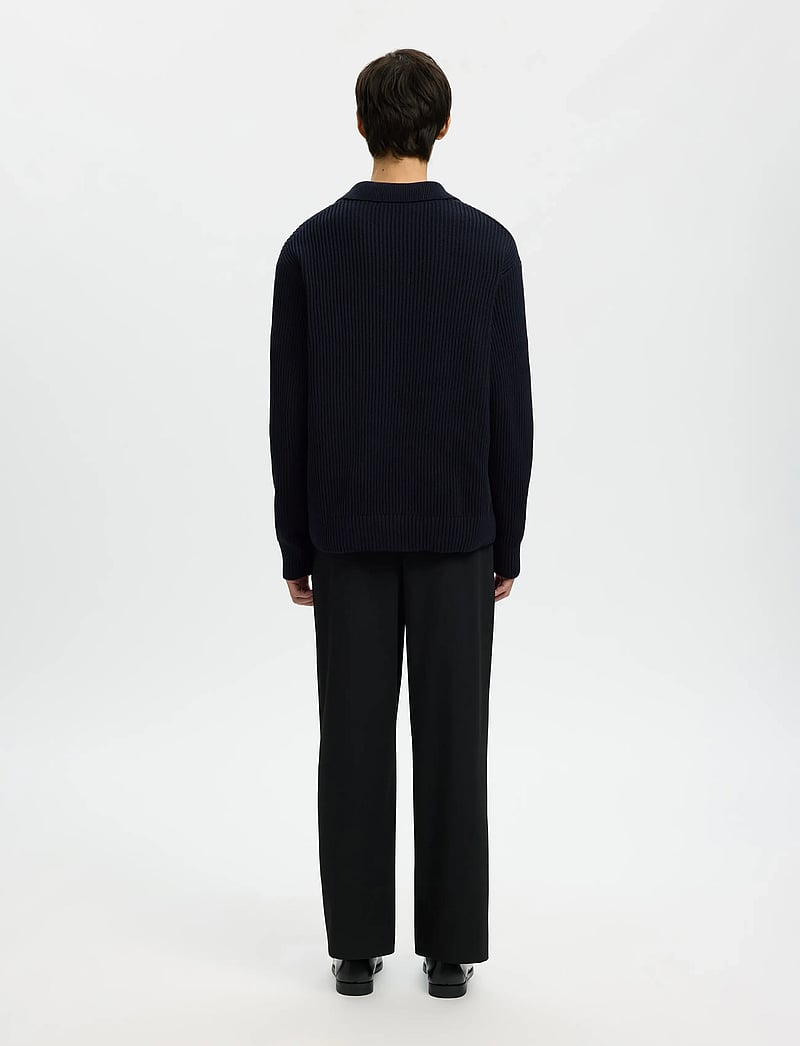 Selected - SLHDRY LS KNIT RELAXED OPEN POLO - langärmelige gestrickte polohemden - sky captain - 3