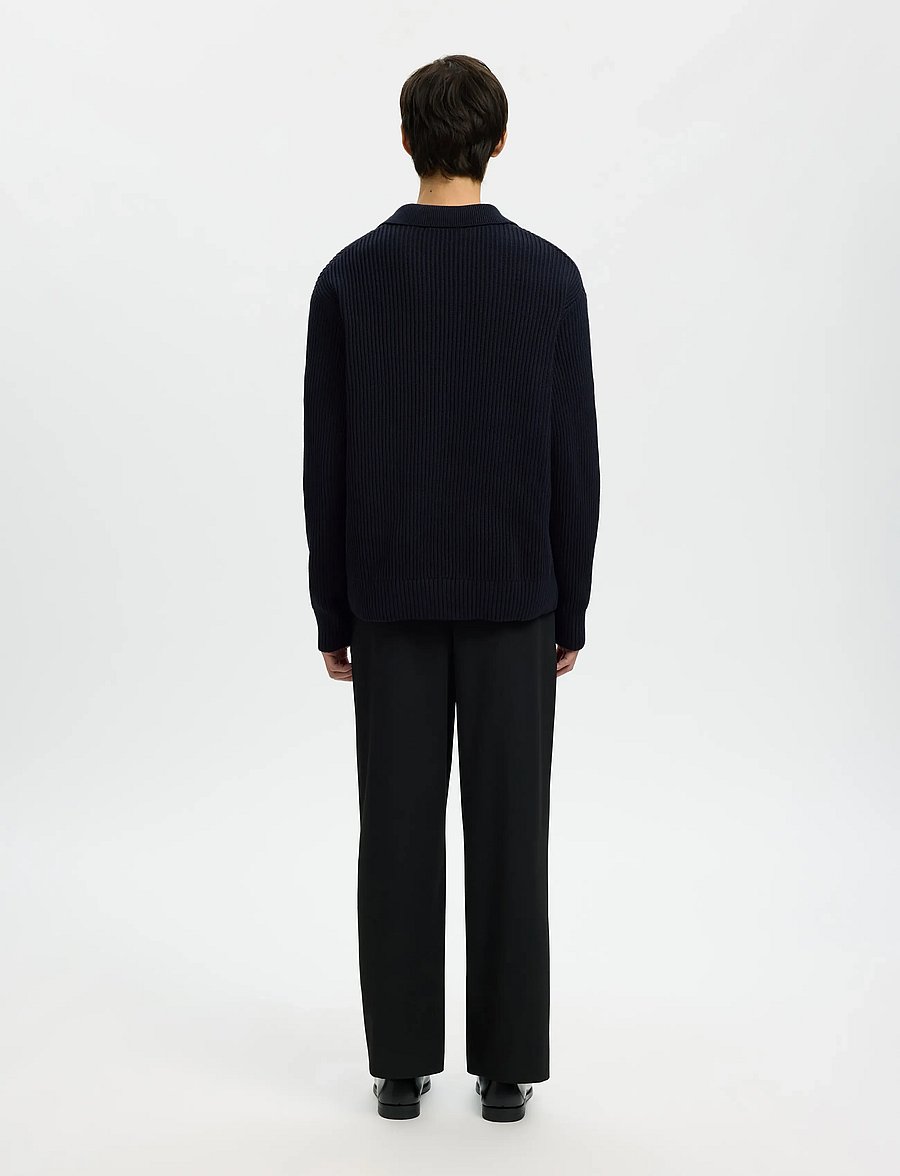 Selected - SLHDRY LS KNIT RELAXED OPEN POLO - langärmelige gestrickte polohemden - sky captain - 3