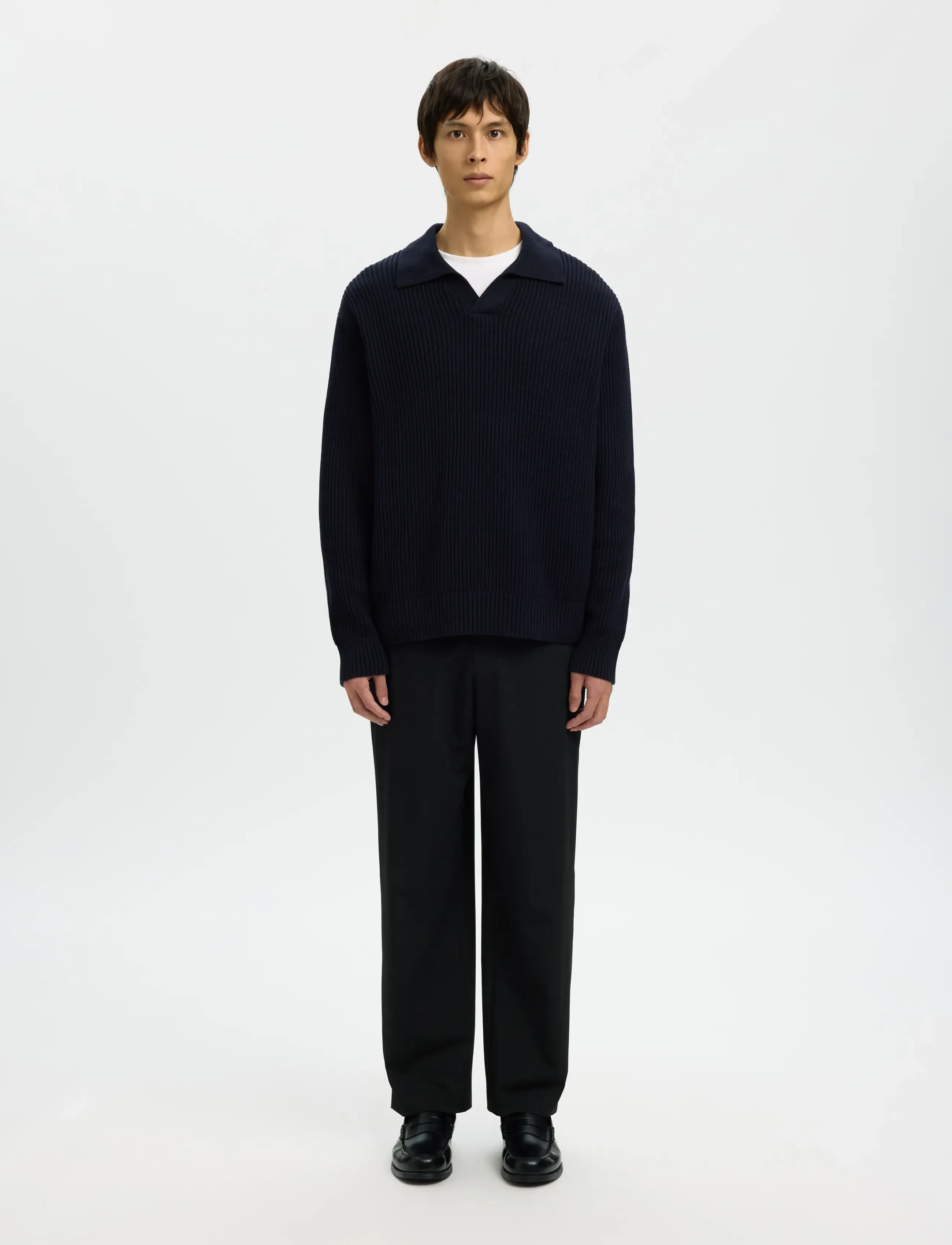 SELECTED Slhdry Ls Knit Relaxed Open Polo långärmade t-shirts herr – bild 3