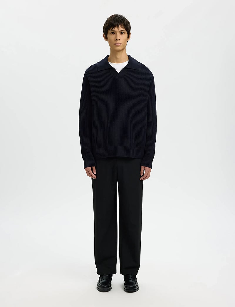 Selected - SLHDRY LS KNIT RELAXED OPEN POLO - langärmelige gestrickte polohemden - sky captain - 4