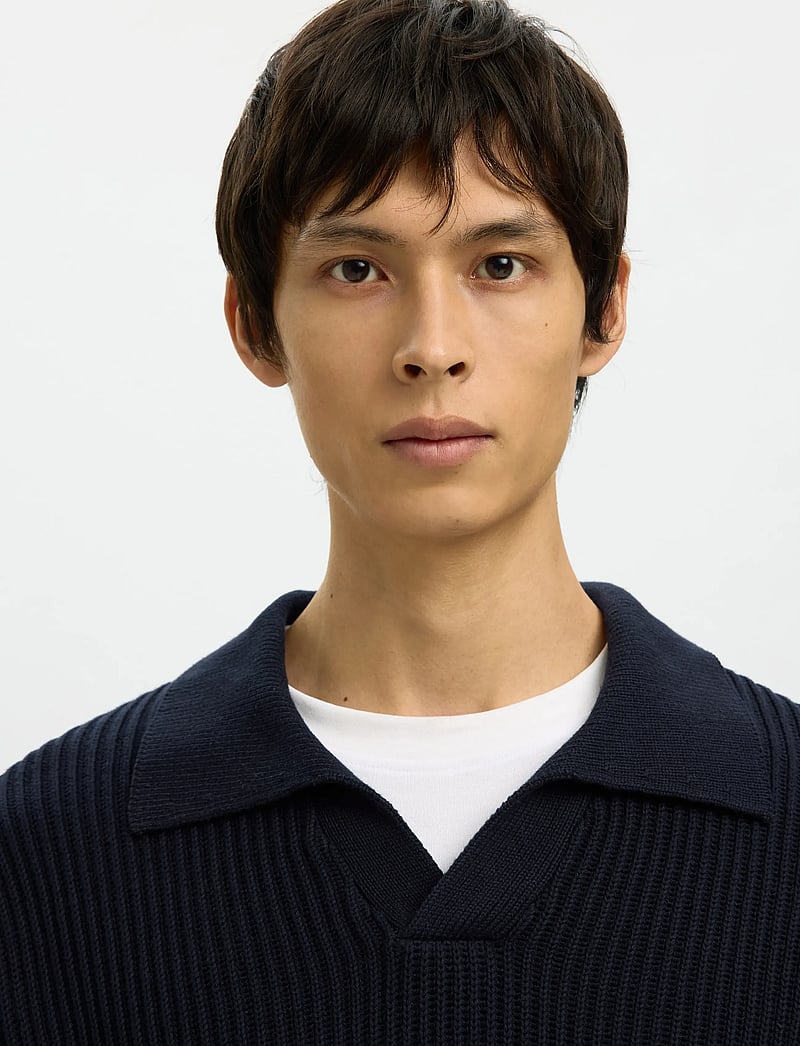 Selected - SLHDRY LS KNIT RELAXED OPEN POLO - langärmelige gestrickte polohemden - sky captain - 5