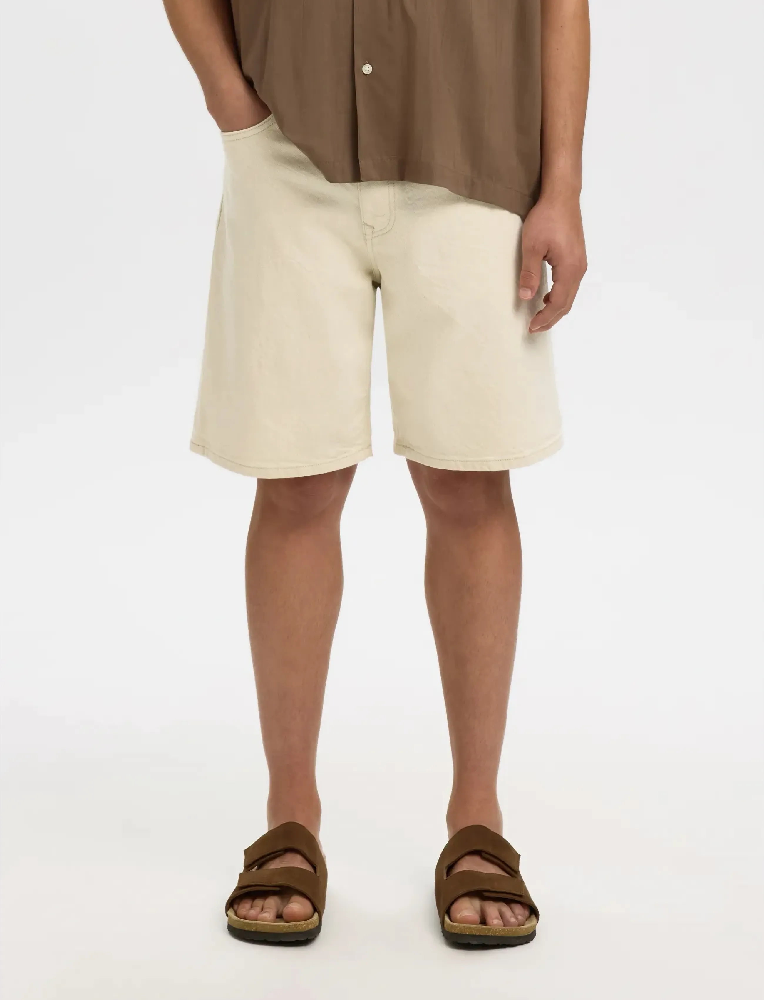 Selected Slmreg Alex Ecru 704 Denim Short Noos, XXL, Cream, Shorts > Denim Shorts, Herre