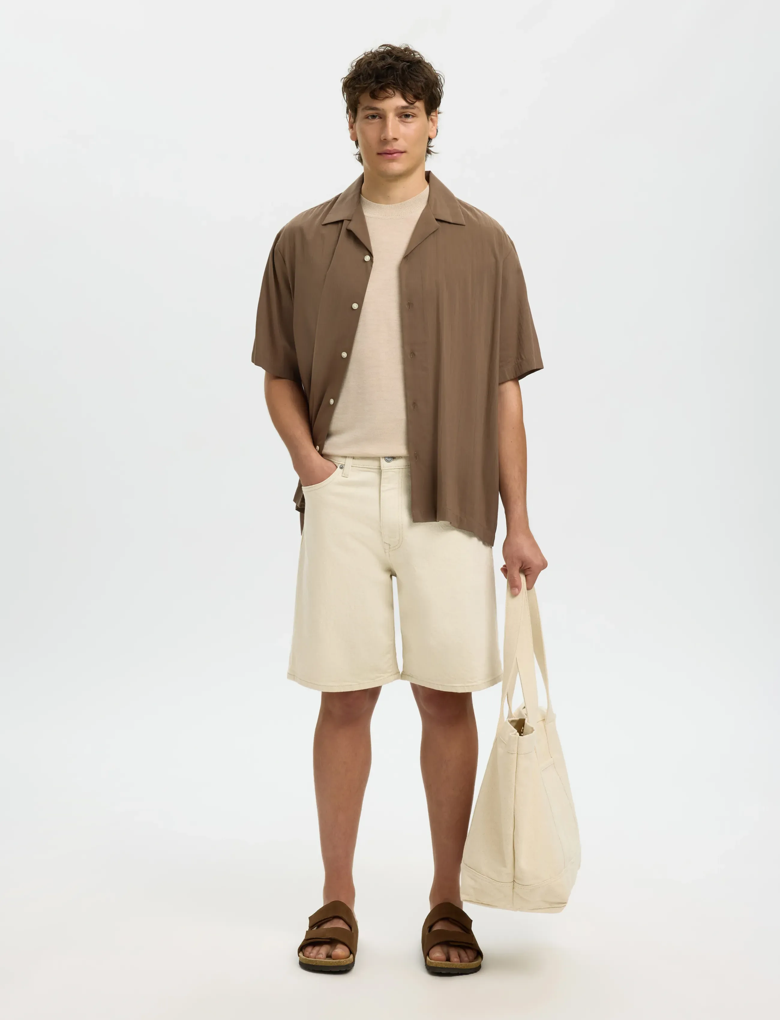 Selected - SLMREG ALEX ECRU 704 DENIM SHORT NOOS - jorts - ecru - 5