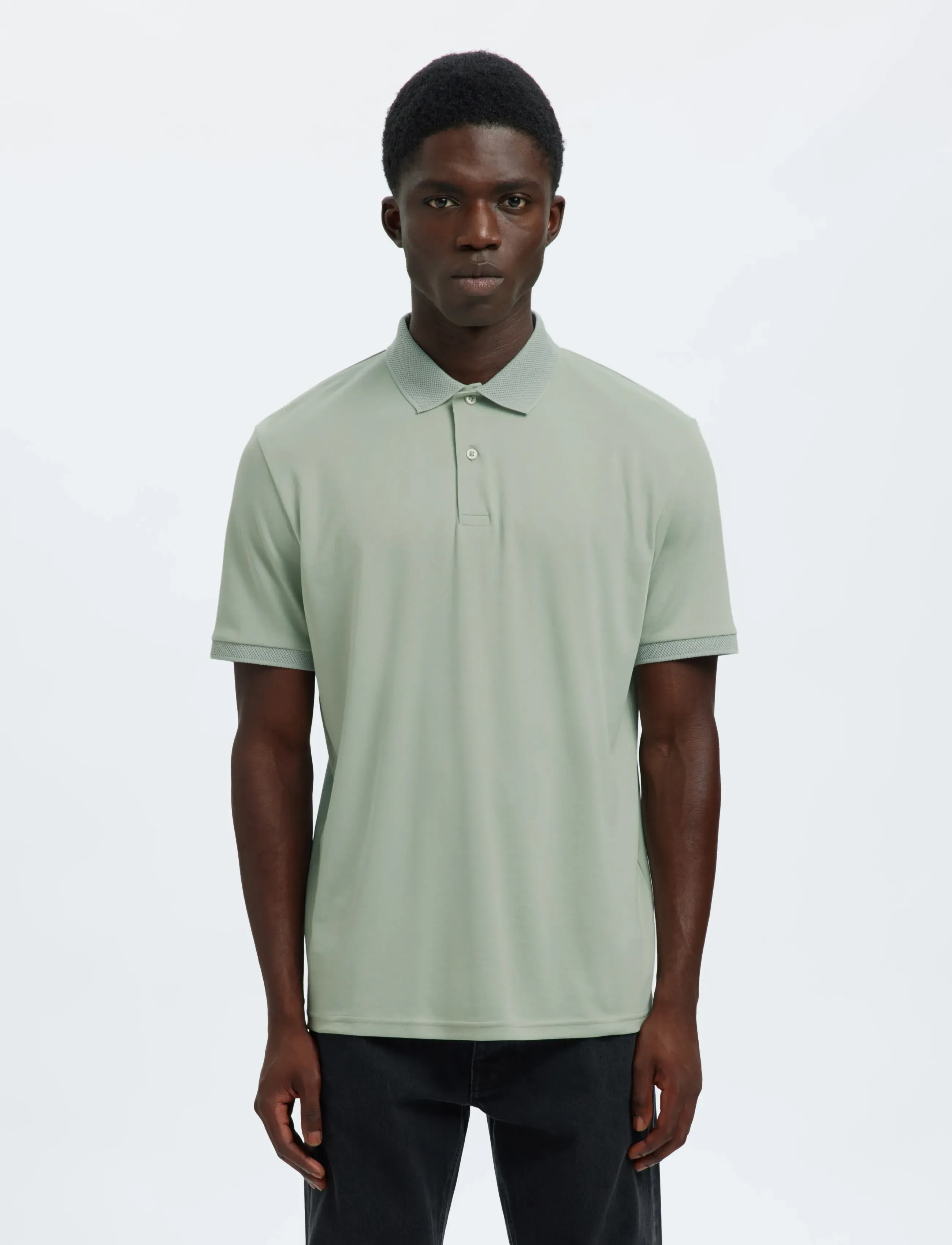 Selected SLHFAVE BUTTON SS POLO NOOS - Poloshirts - AQUA GRAY / green